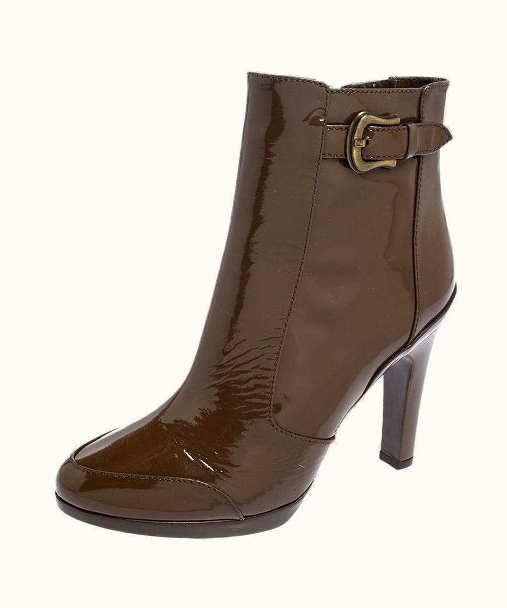 Fendi Fendi Brown Patent Leather Ankle Boots