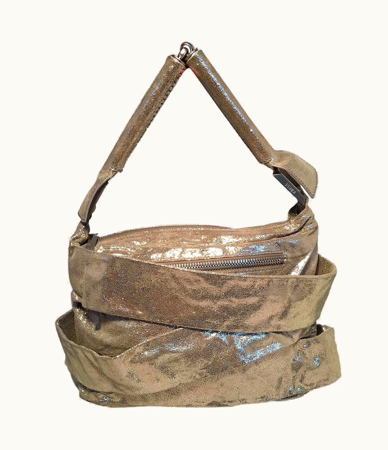 Fendi Fendi Gold Leather Wrapping Straps Small Shoulder Bag - Gold