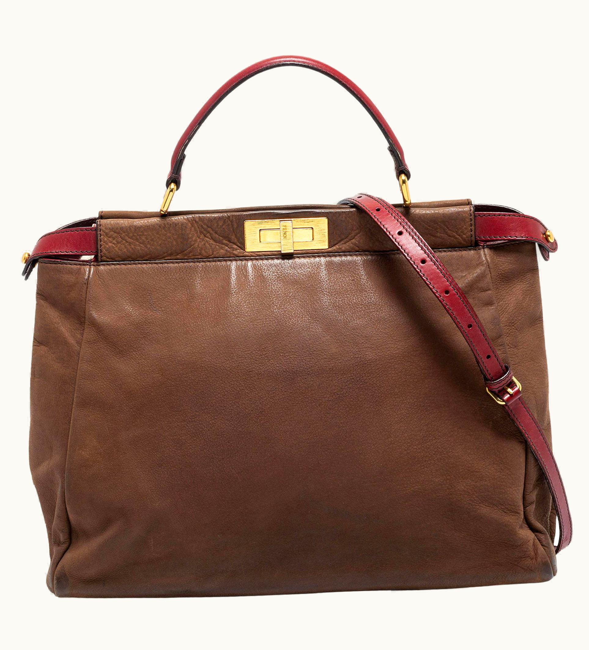 Fendi Fendi Brown Leather Peekaboo Large Top Handle Bag