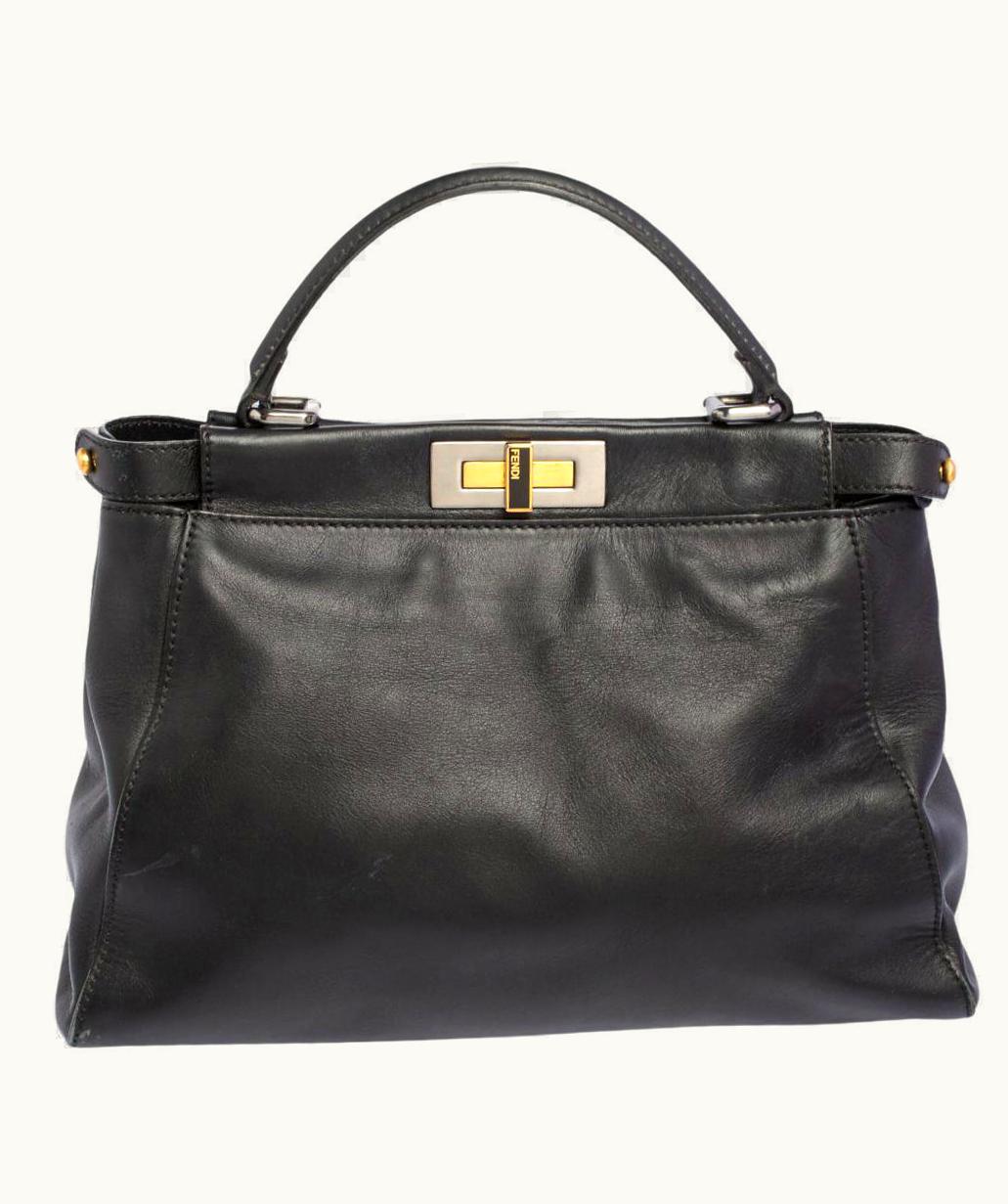 Fendi Fendi Black Leather Medium Peekaboo Top Handle Bag