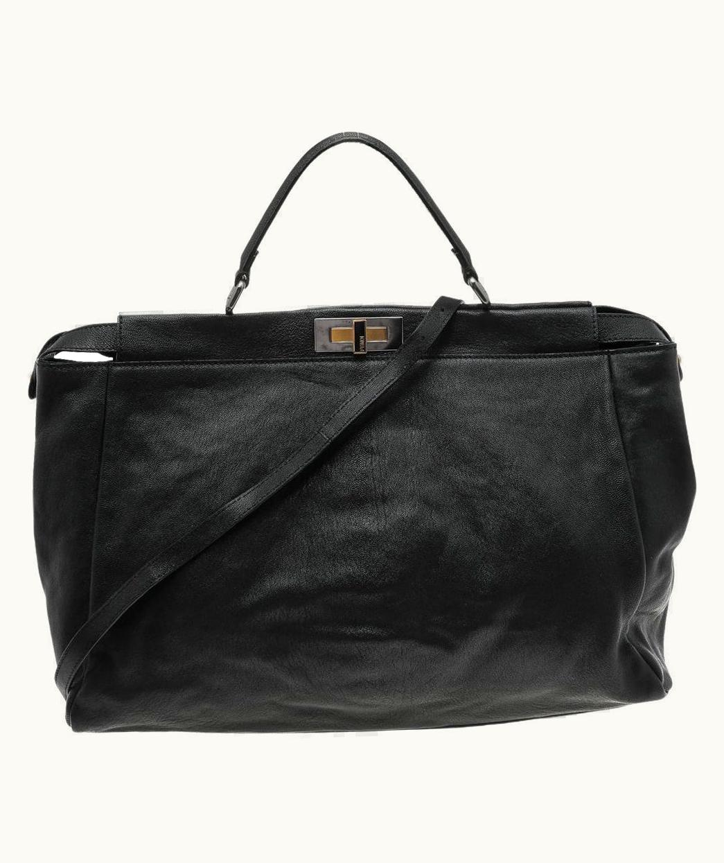 Fendi Fendi Black Leather Large Peekaboo Top Handle Bag UZ0598938