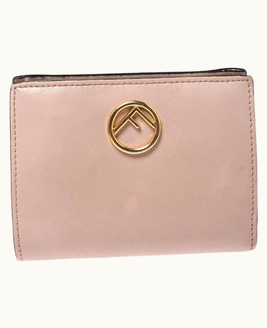 Fendi Fendi F Compact Leather Wallet Beige
