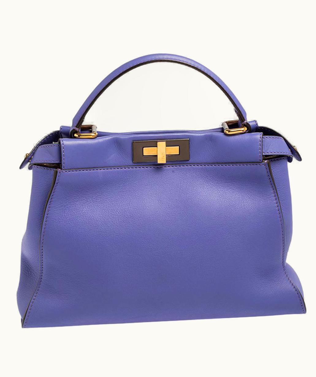 Fendi Fendi Purple Leather Medium Peekaboo Top Handle Bag - GLINT EDITION