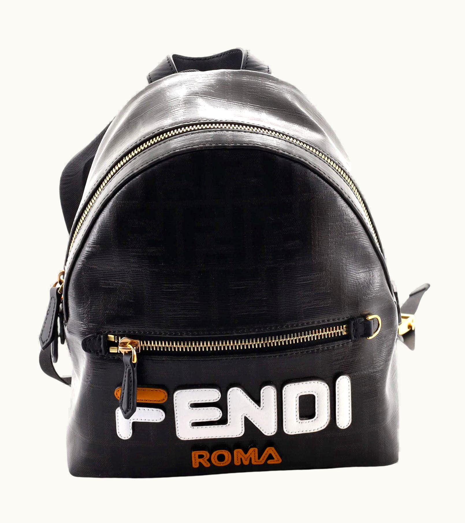 Fendi Fendi Mania Logo Backpack Zucca Coated Canvas Mini Black Gold