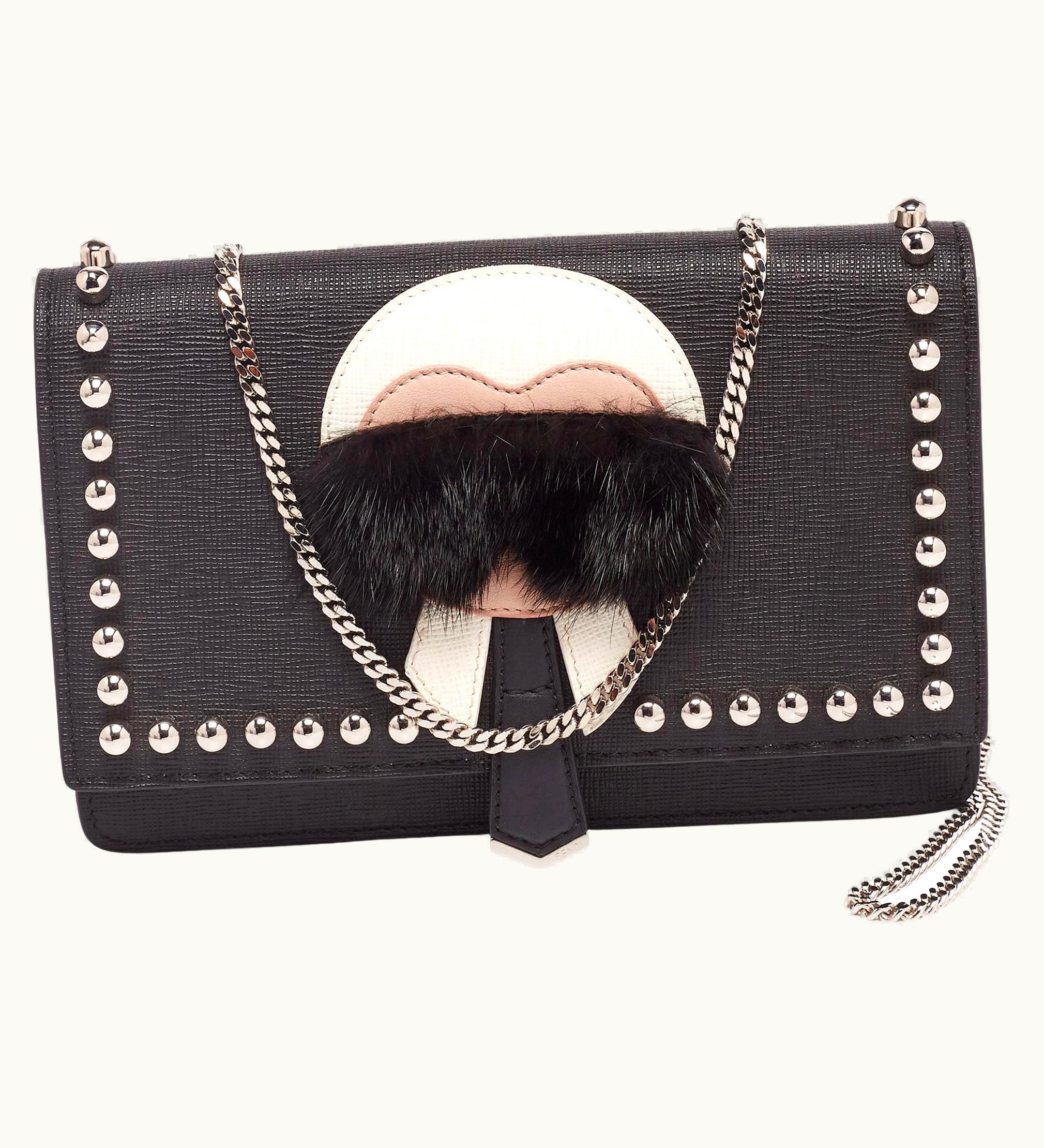 Fendi Fendi Black Leather Karlito Wallet On Chain Bag