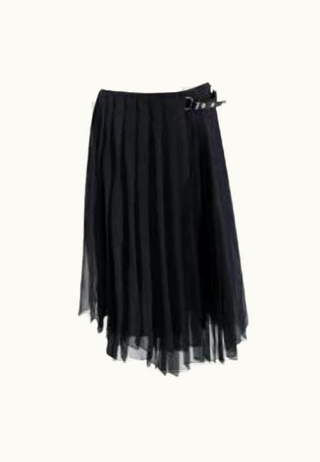 Fendi Fendi Black Silk Crepe Pleated Belted Skirt