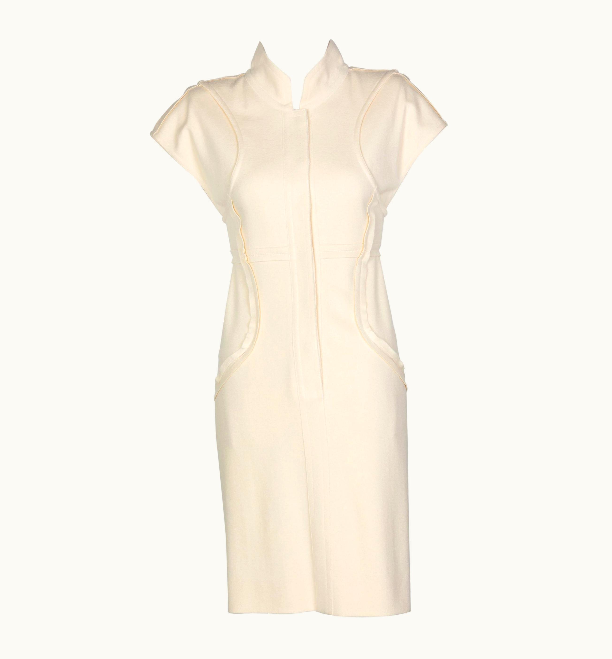 Fendi Fendi Ivory Sculpted Wool Short Sleeve Dress 2008