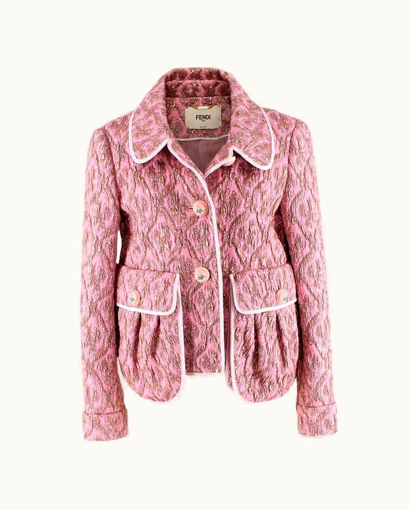 Fendi Fendi Pandora Pink & Gold Metallic Matelasse Brocade Jacket