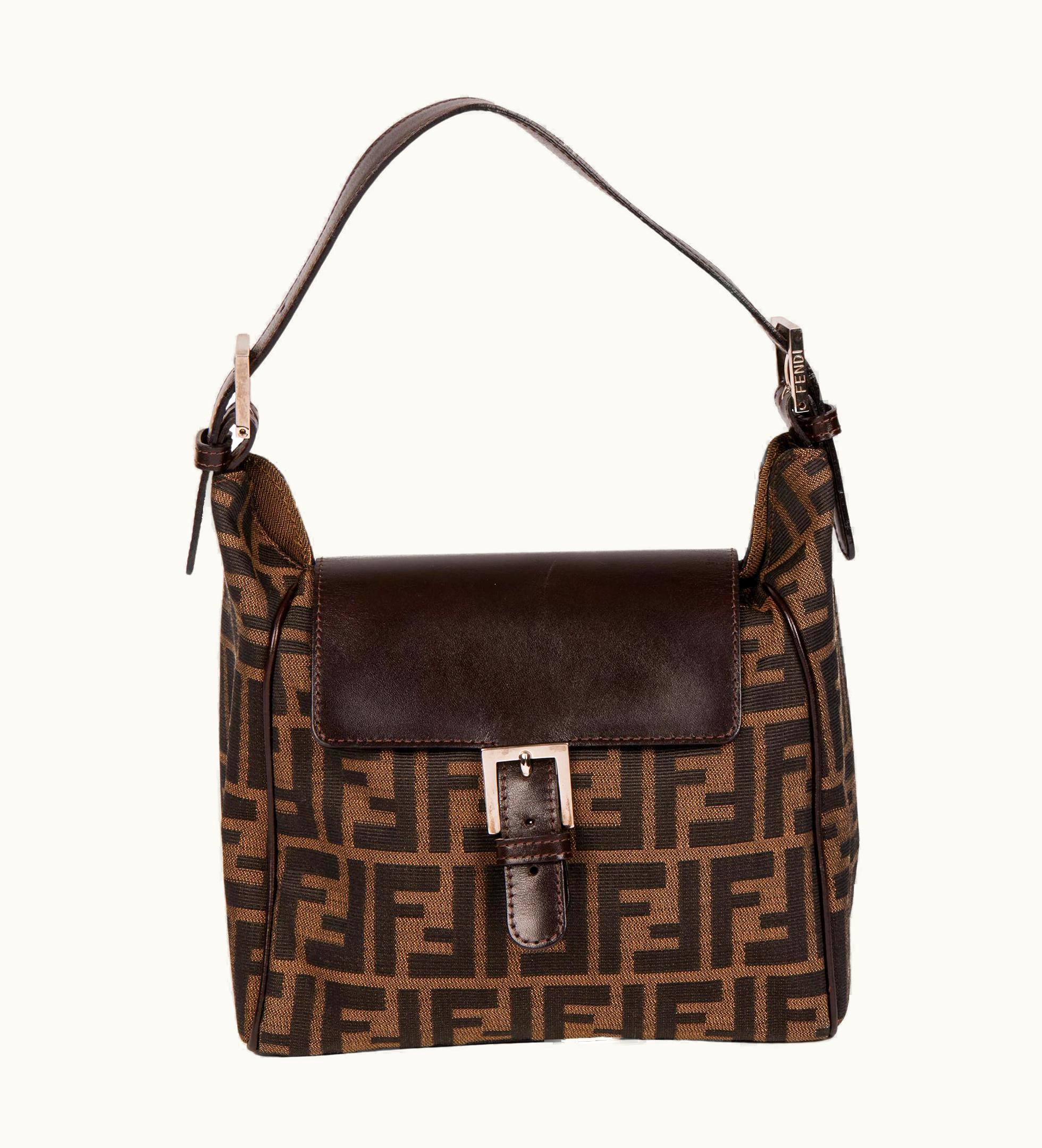 Fendi Fendi Brown Zucca Canvas & Calfskin Leather Vintage Tote