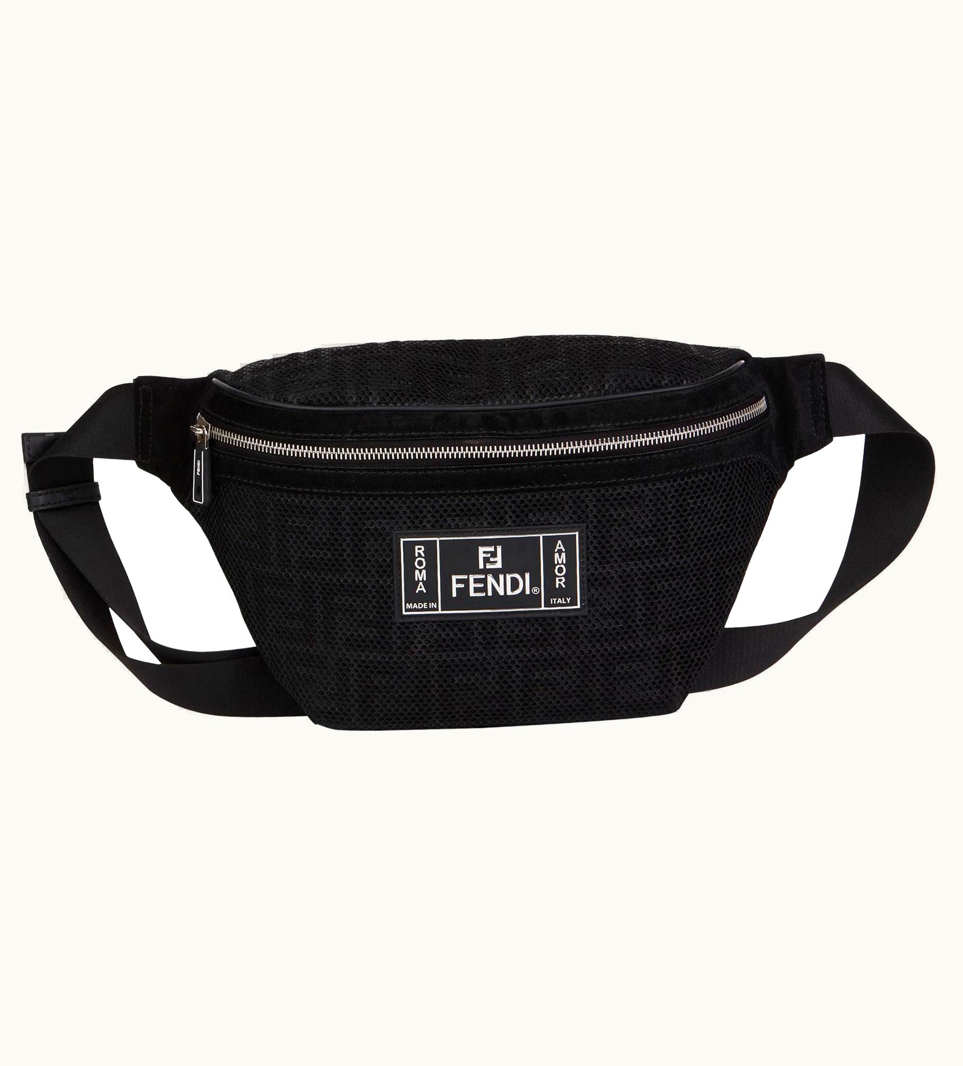 Fendi 2018 Fendi Black Zucca Mesh & Suede Belt Bag