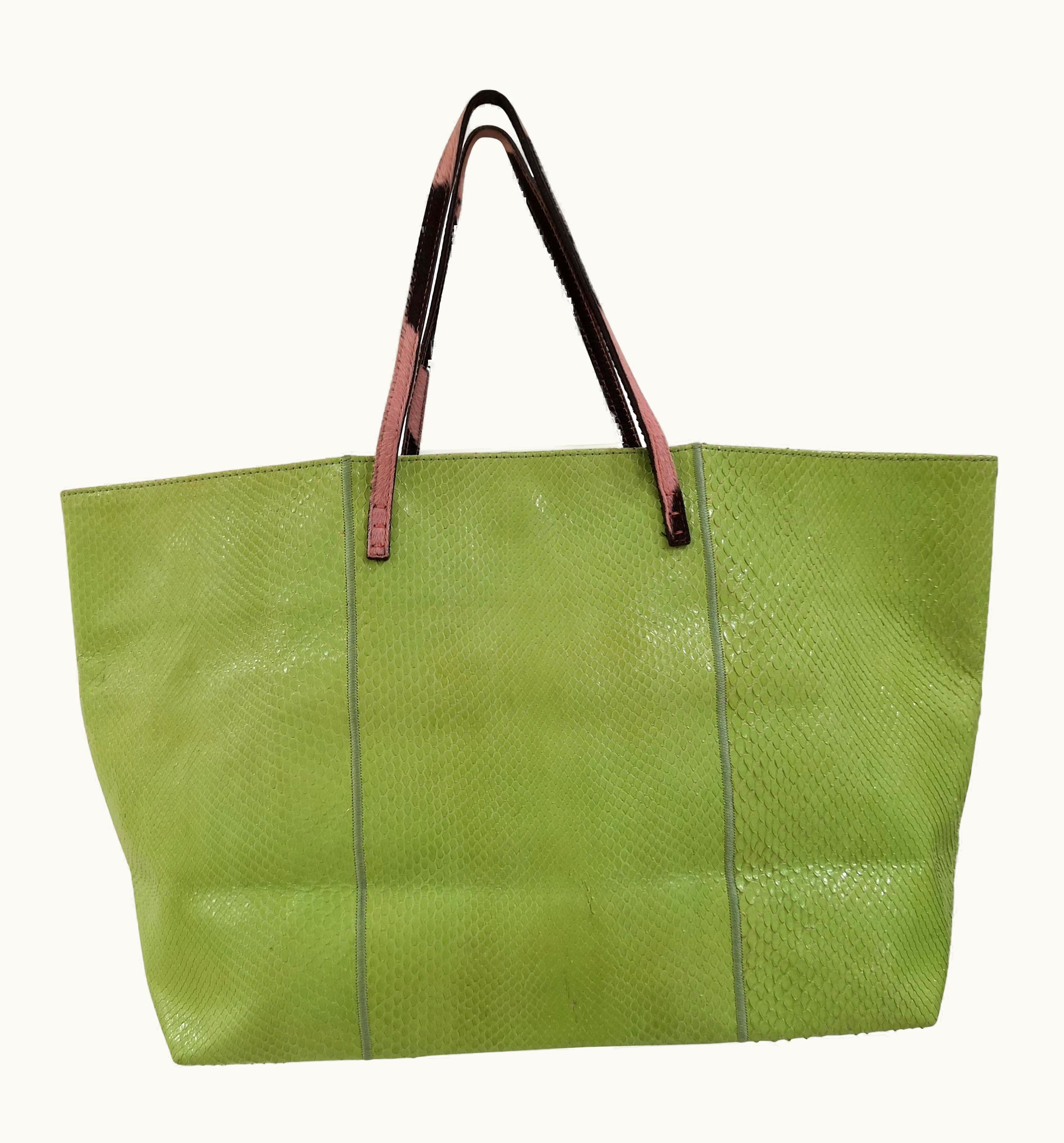 Fendi Fendi Green Python Skin Pony Hair Handle Shoulder Bag