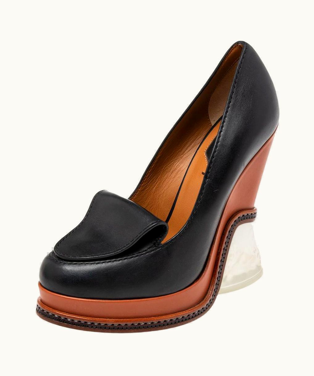 Fendi Fendi Brown/Black Leather Wedge Loafer Pumps UZ0598985