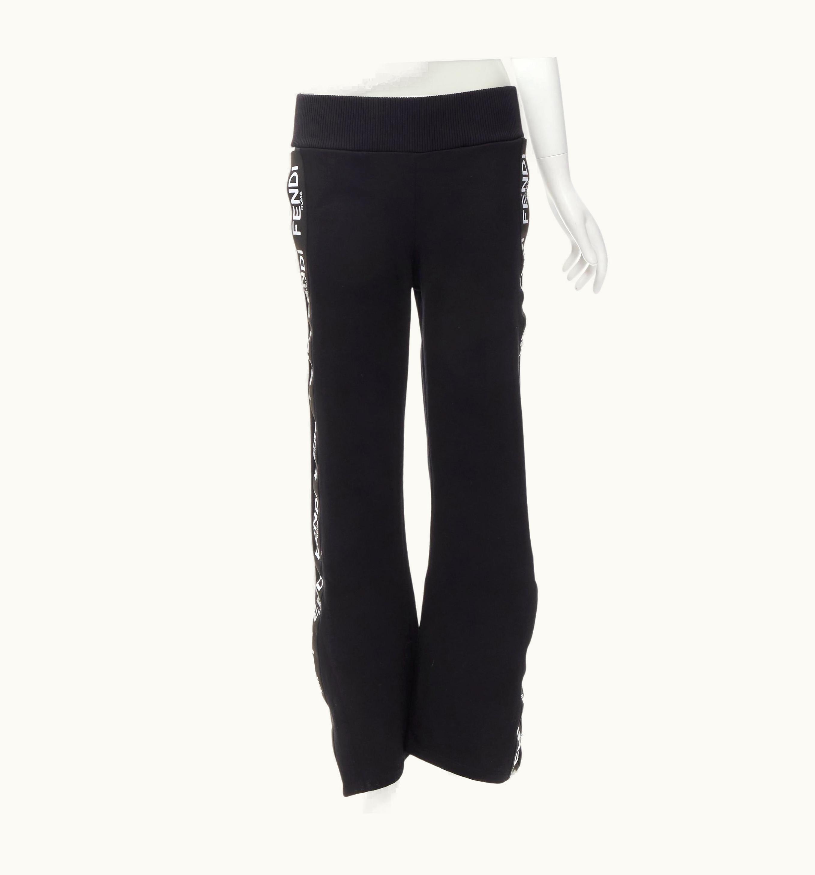 Fendi Fendi Black Cotton Logo Tape Trim Wide Leg Sweatpants