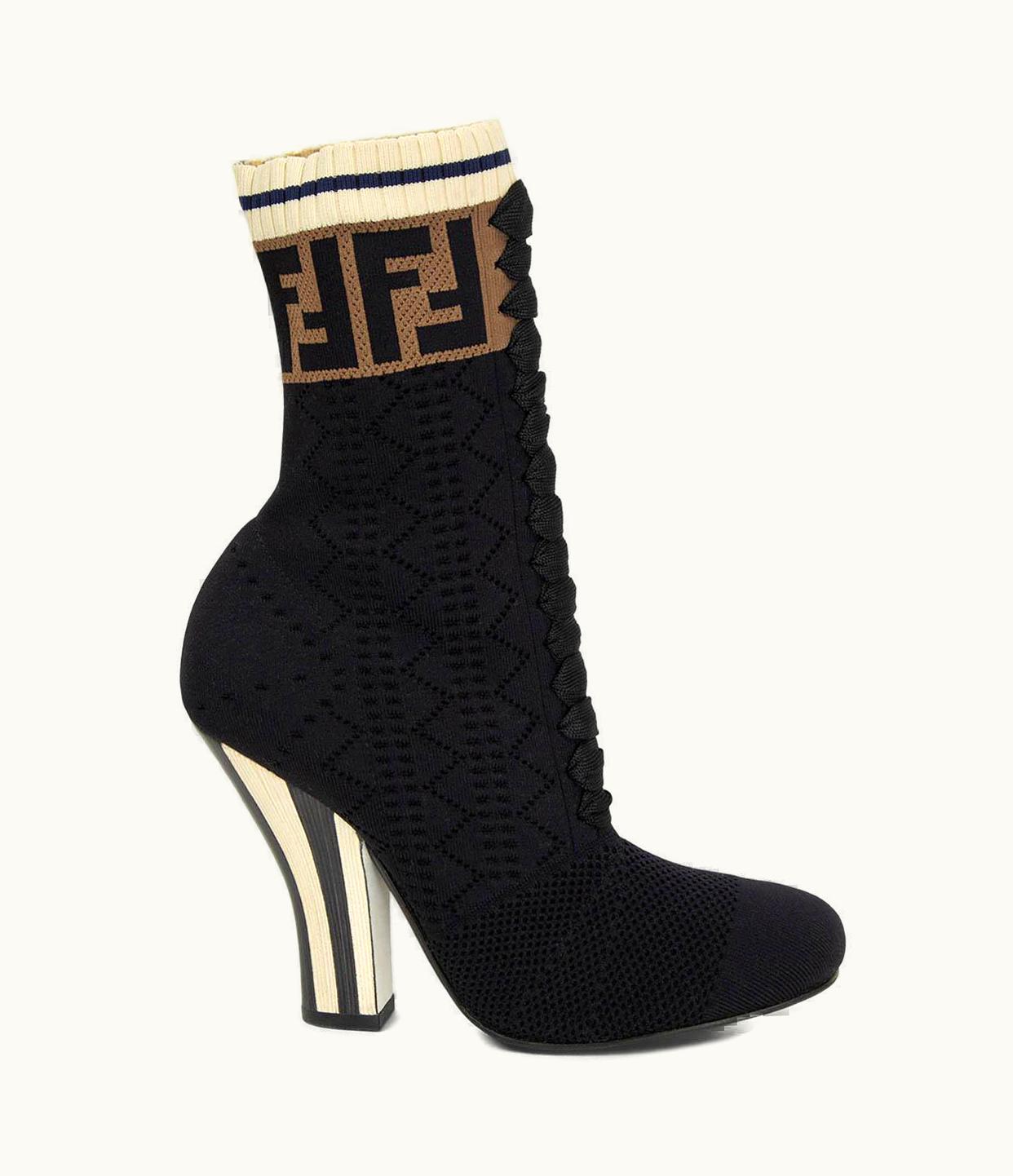 Fendi Fendi Black Rockoko Knit Sock Ankle Boots Shoes