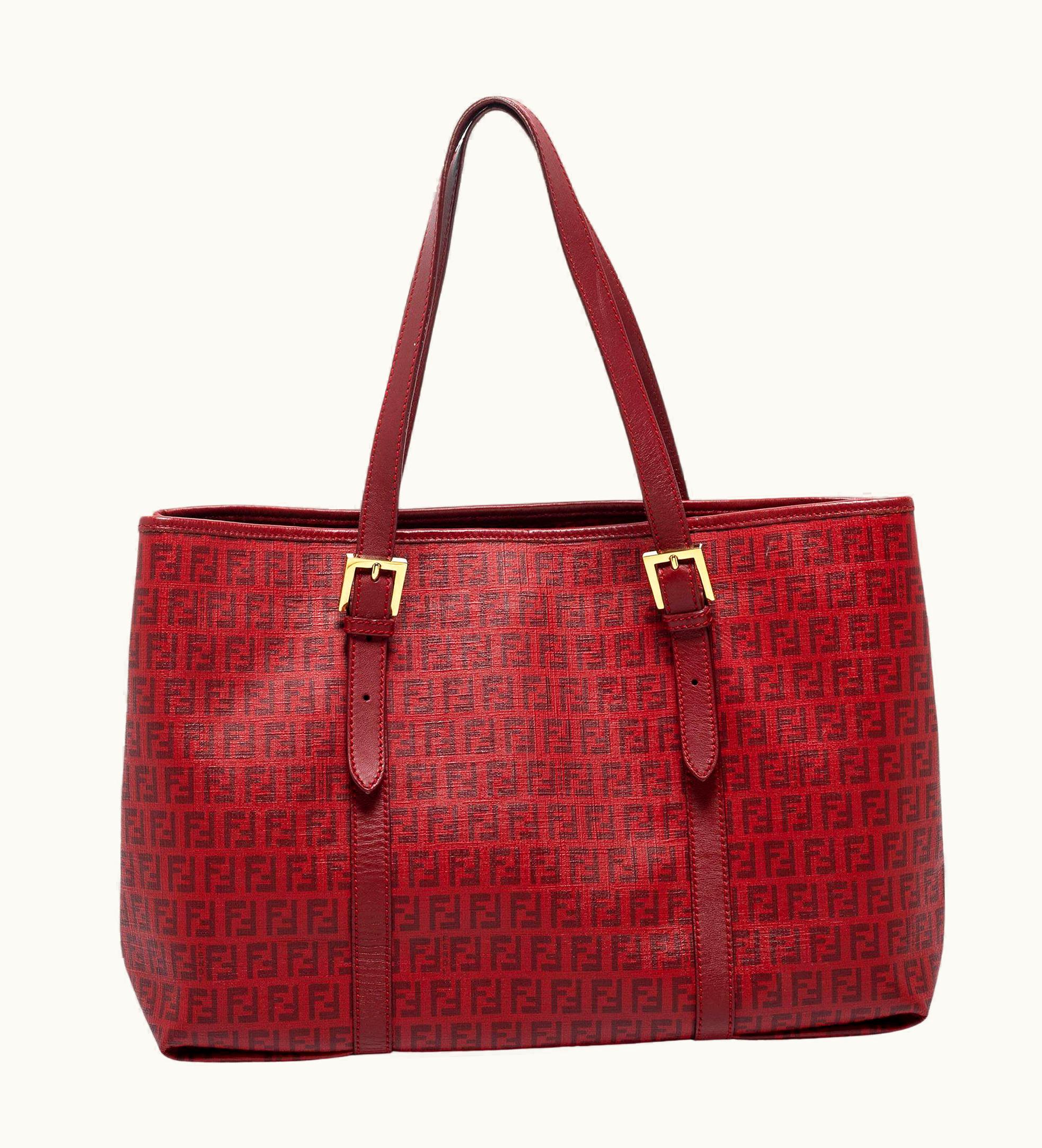 Fendi Fendi Burgundy Zucca Coated Canvas And Leather Tote