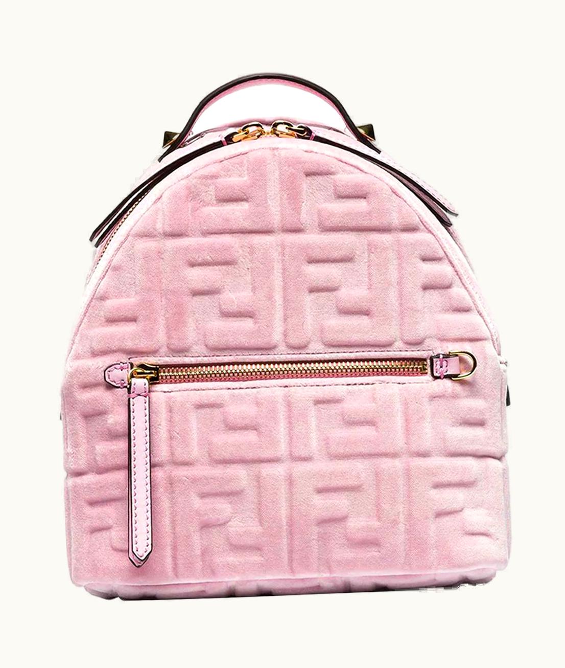 Fendi Fendi Small Leather Trimmed Logo Embossed Velvet Backpack