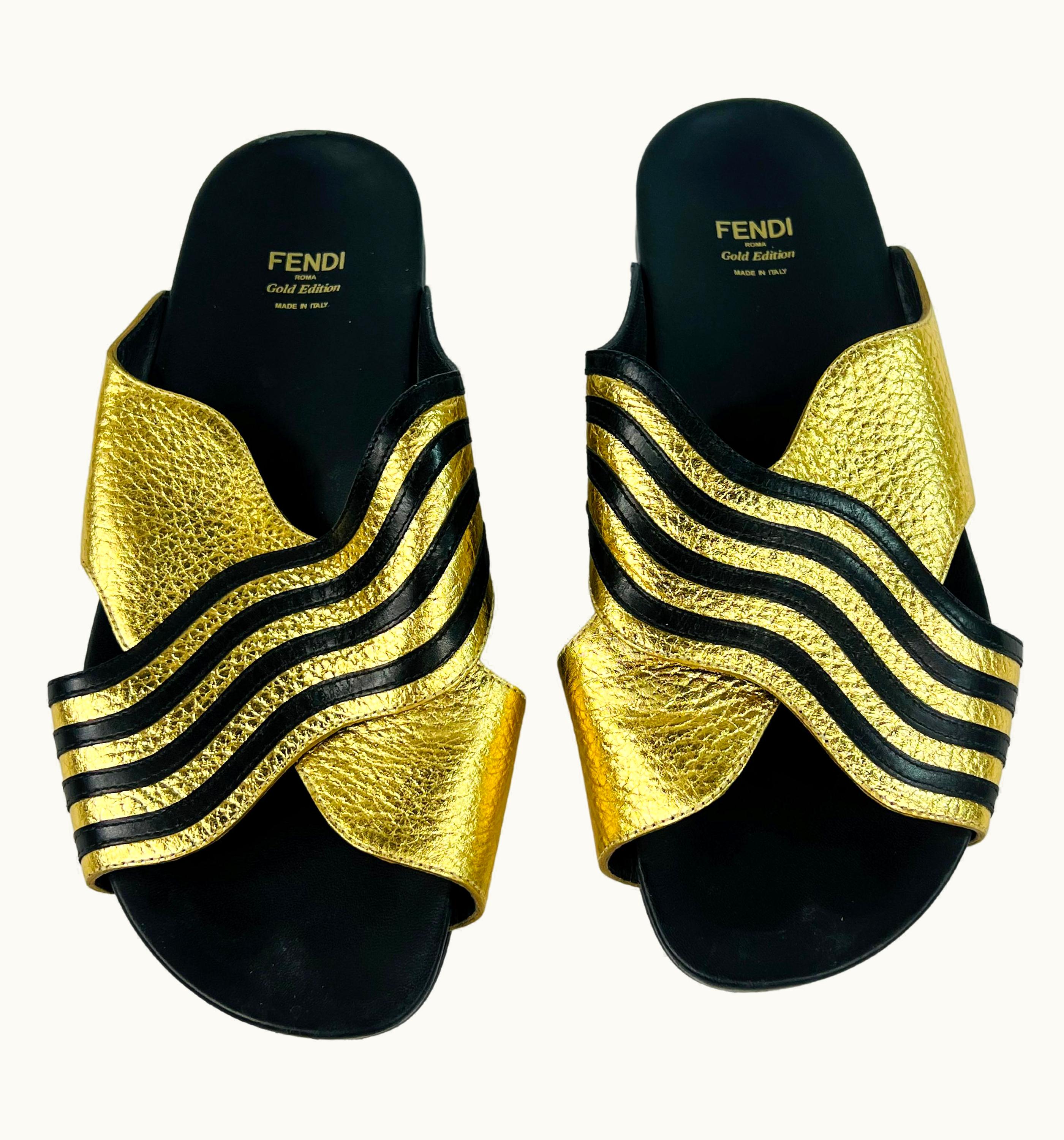 Fendi Fendi Gold Edition Leather Flat Sandals