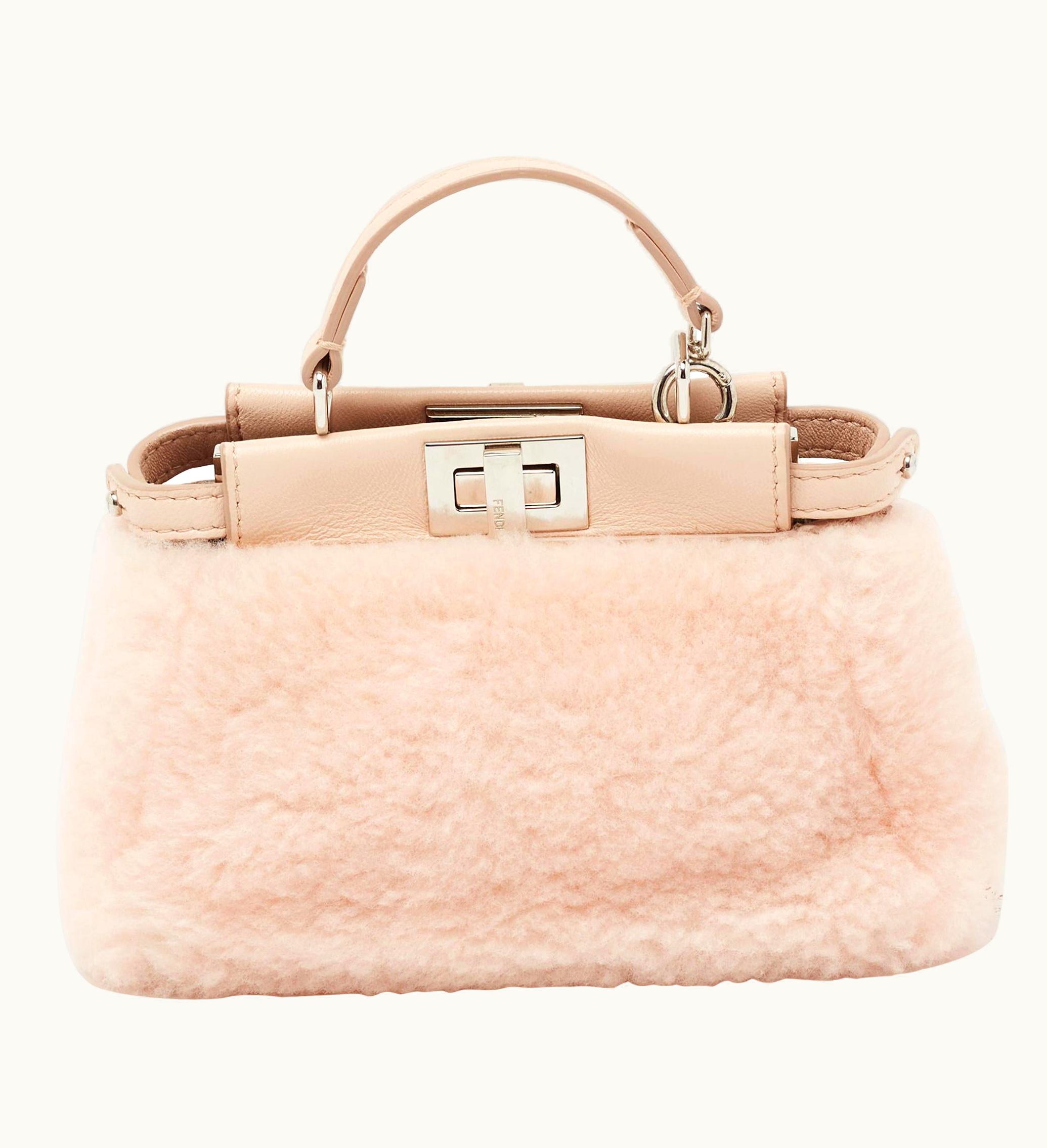 Fendi Fendi Powder Pink Shearling And Leather Micro Peekaboo Bag