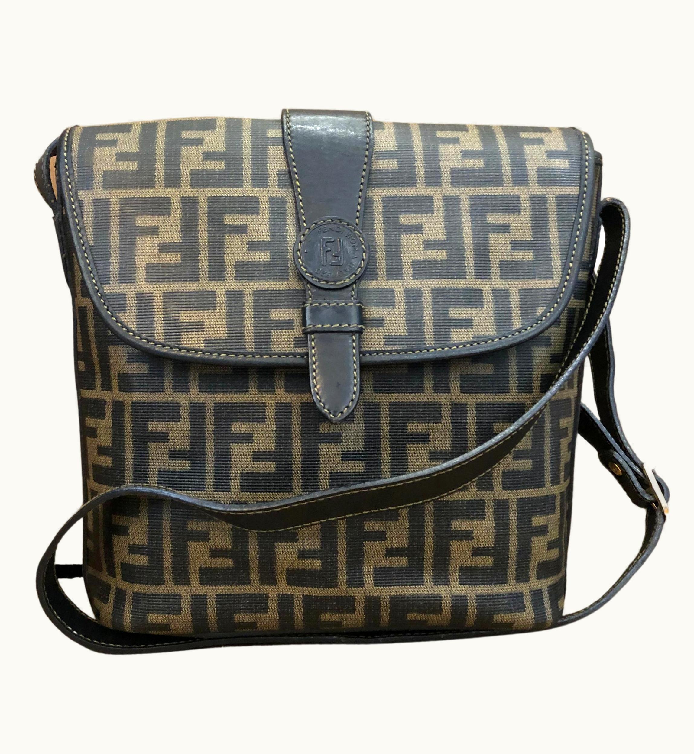 Fendi Vintage Fendi Brown Zucca Coated Canvas Messenger Bag Men'