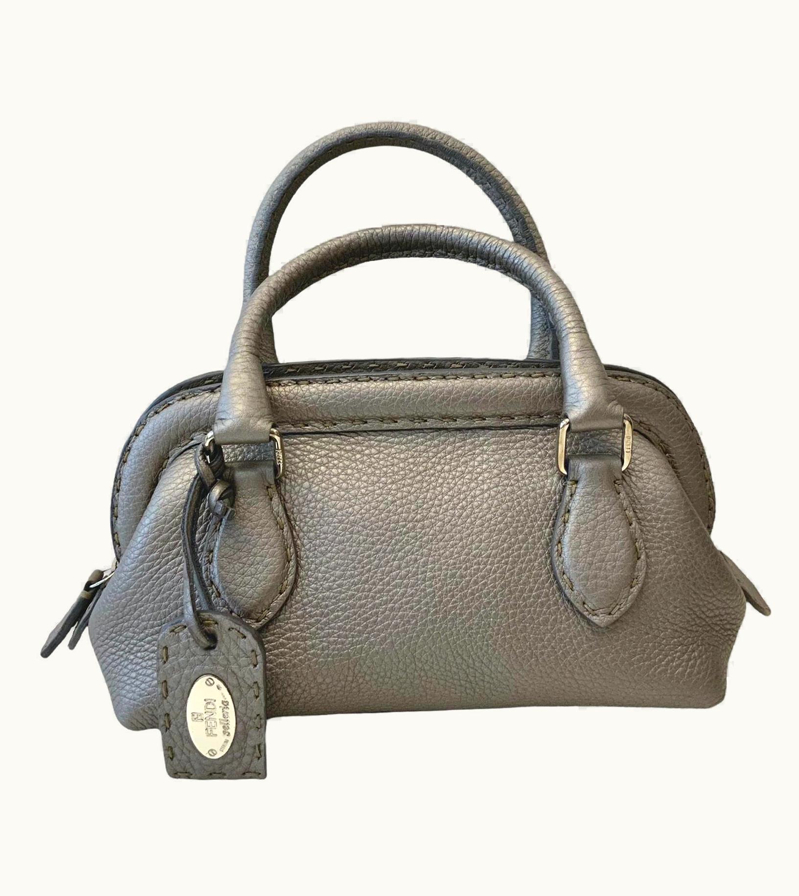Fendi Fendi Metallic Grey Calfskin Romano Selleria Mini Adele Bag