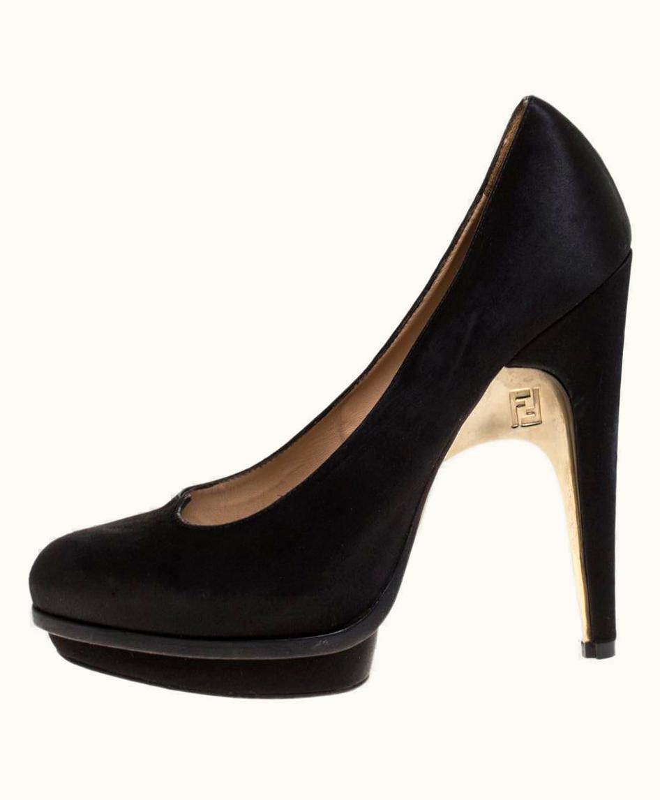 Fendi Fendi Black Satin Bridge Heel Platform Pumps