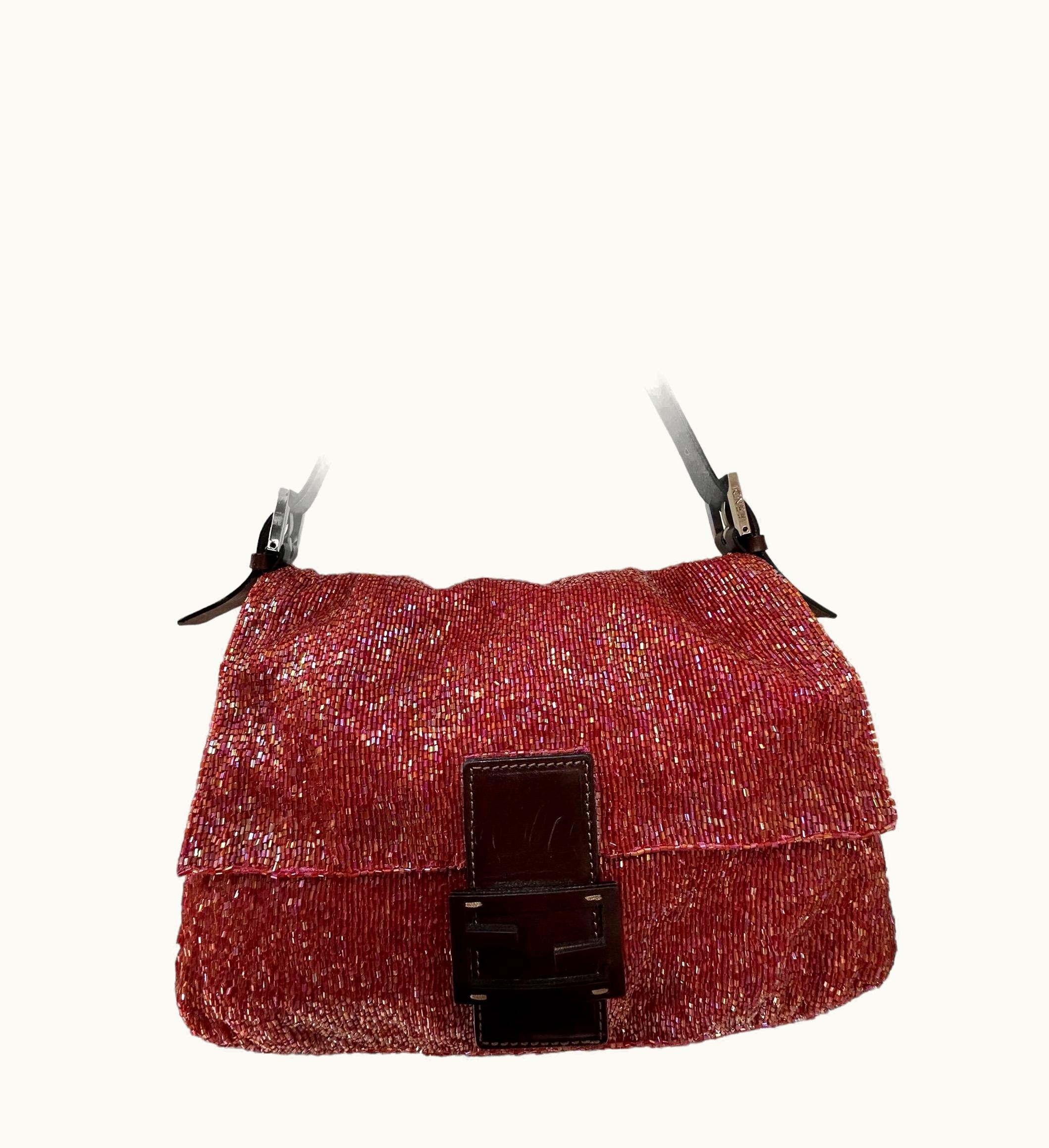 Fendi Fendi Mama Baguette Red Beads Brown Leather .e