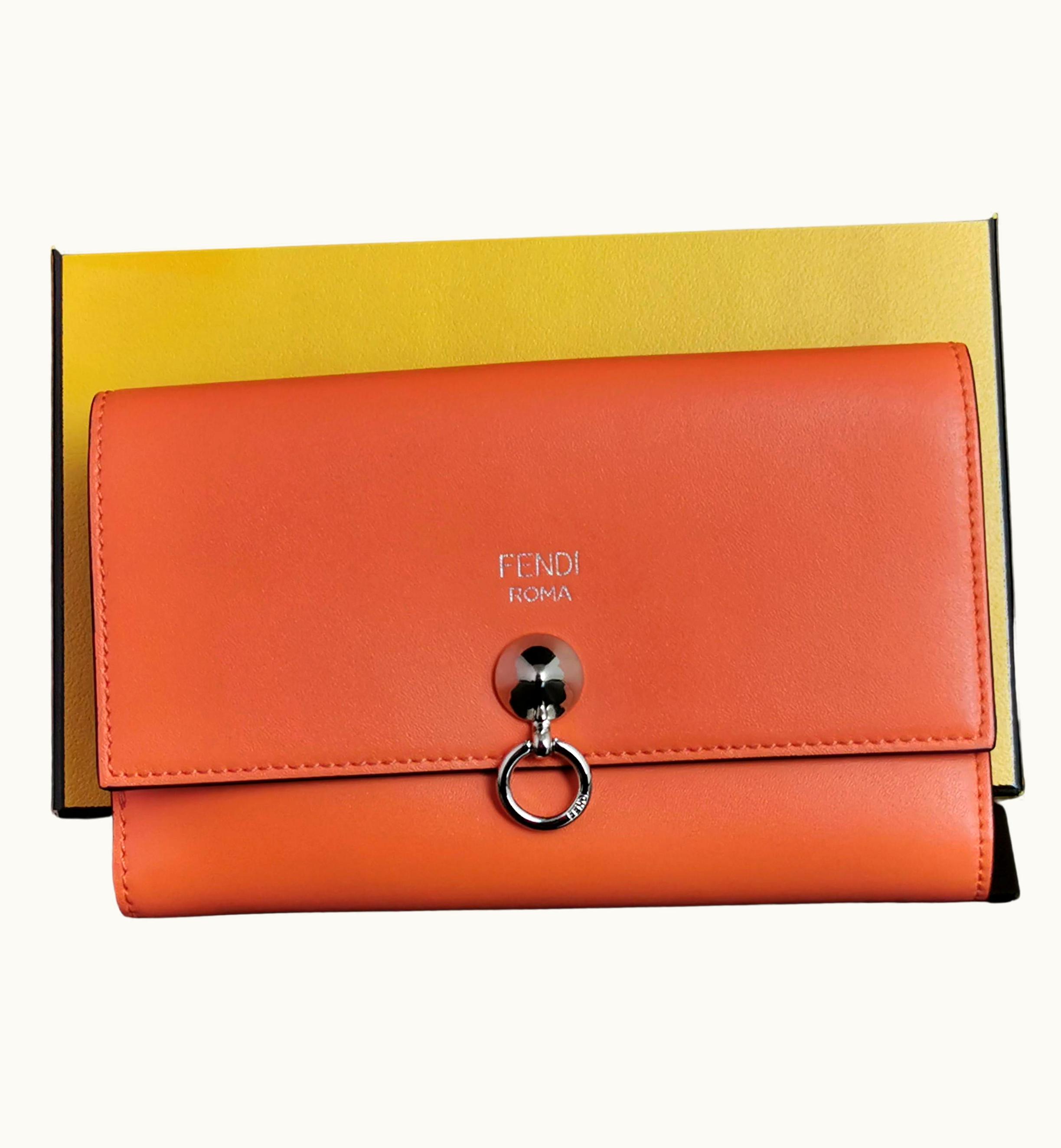 Fendi Fendi Coral Leather Clutch Purse, Bi Fold Wallet, Boxed