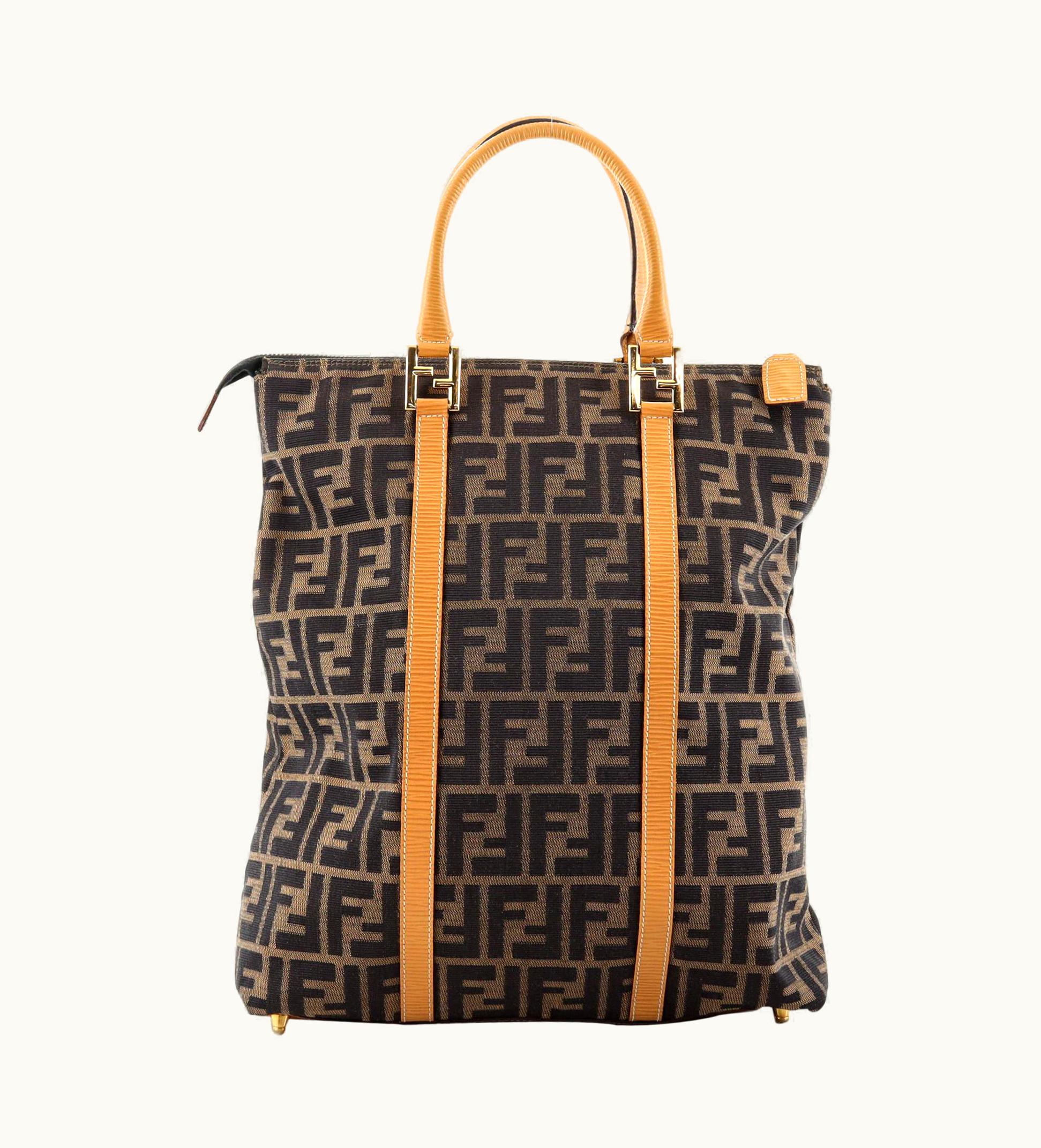 Fendi Fendi Zip Top Tote Zucca Canvas And Leather Tall