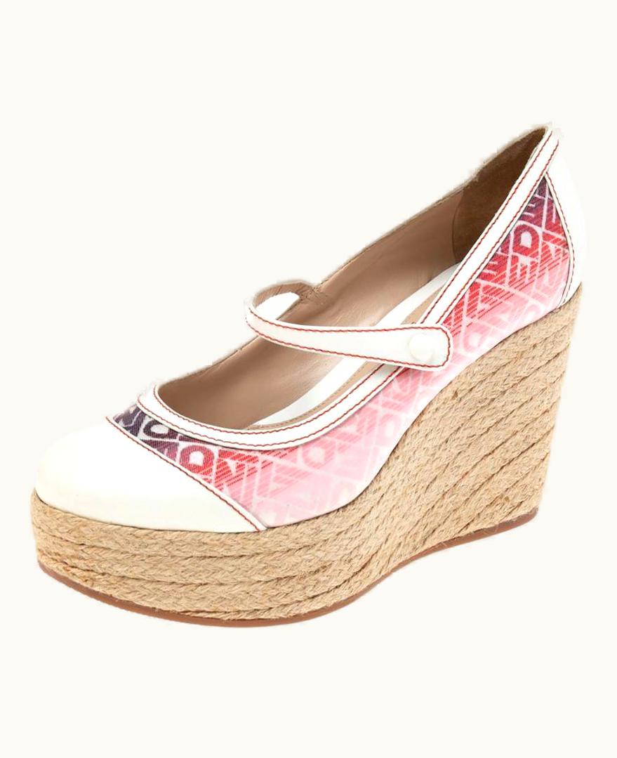 Fendi Fendi Multicolor Leather And Canvas Wedge Pumps UZ0599060