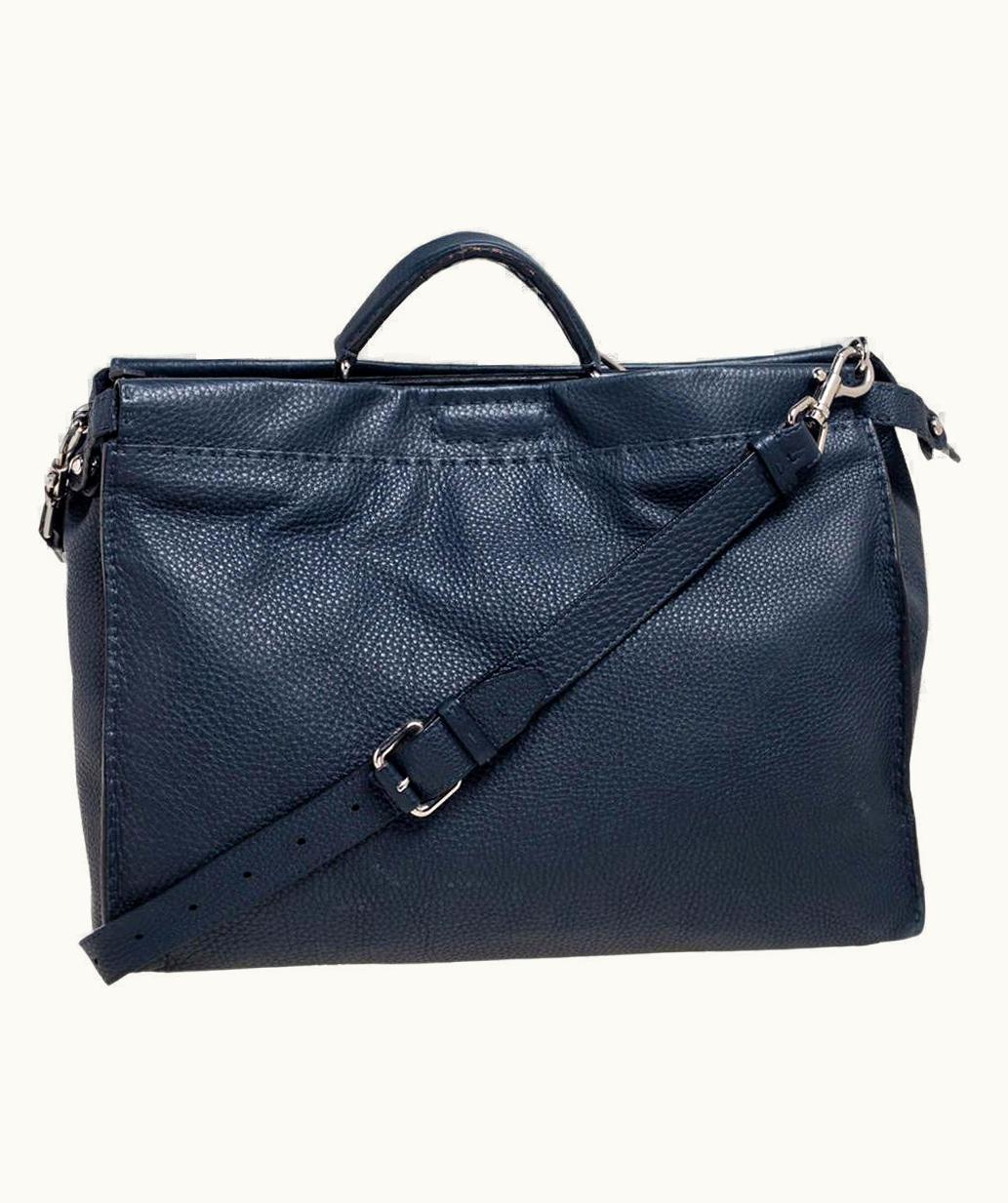 Fendi Fendi Navy Blue Leather Selleria Peekaboo Top Handle Bag UZ0599064