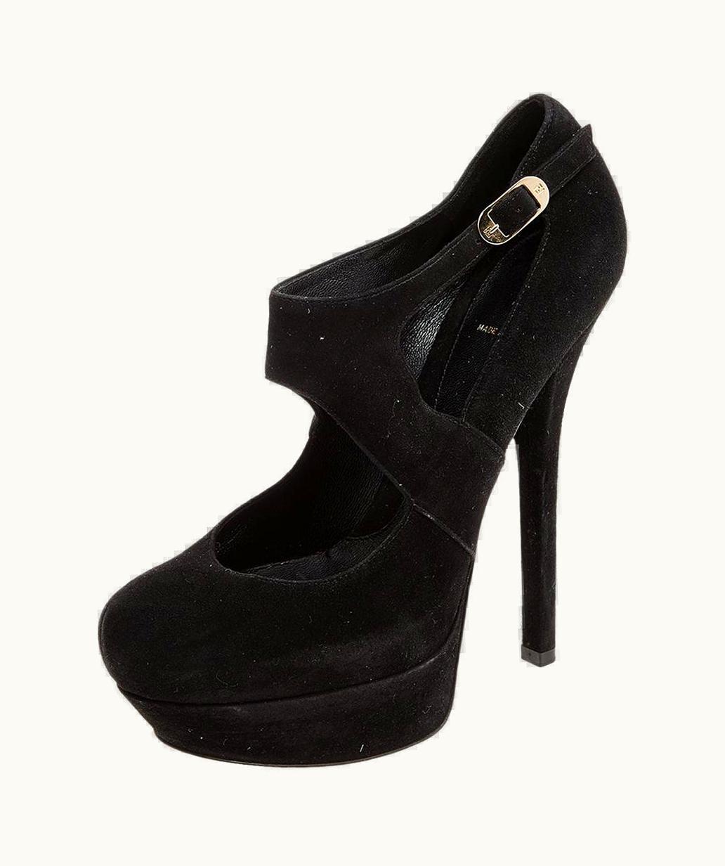 Fendi Fendi Black Suede Platform Ankle Strap Pumps
