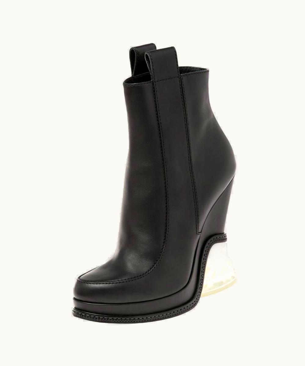 Fendi Fendi Black Leather Lucite Heel Ankle Boots UZ0599078