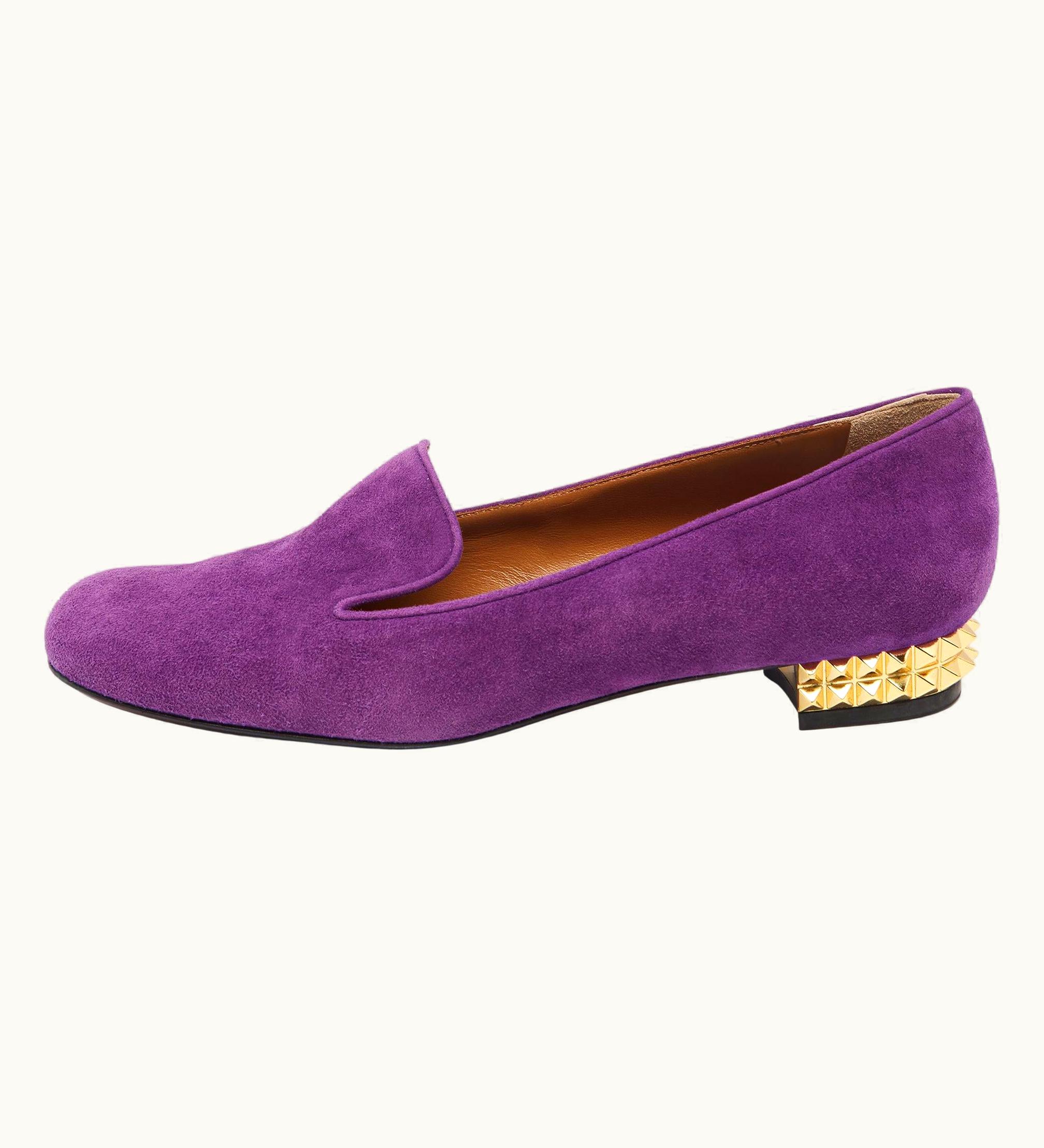 Fendi Fendi Purple Suede Studded Heel Smoking Slippers