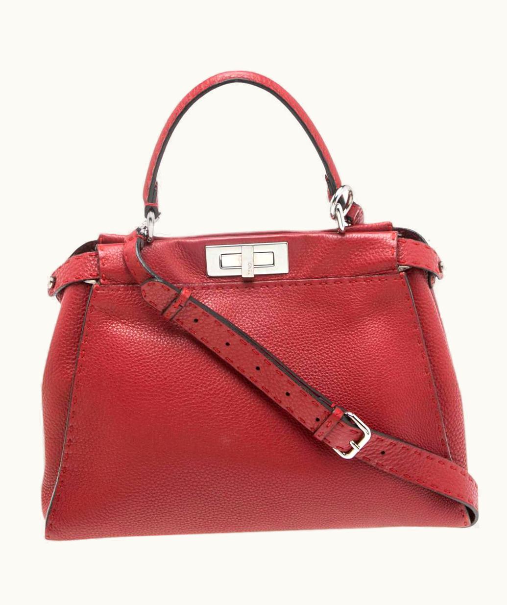 Fendi Fendi Red Leather Medium Selleria Peekaboo Top Handle Bag UZ0599092