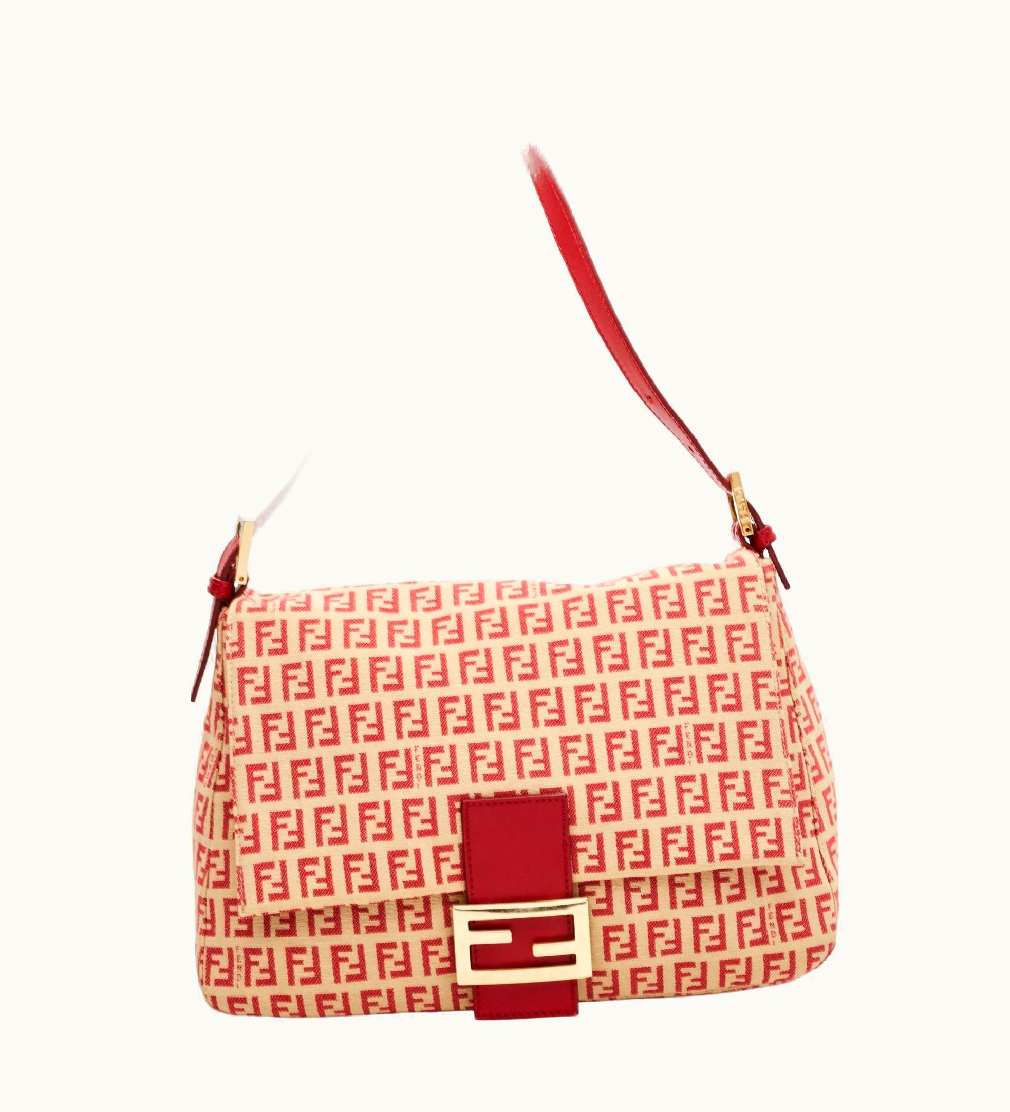Fendi Fendi Vintage Mama Baguette Zuchino Beige Red Shoulder Bag