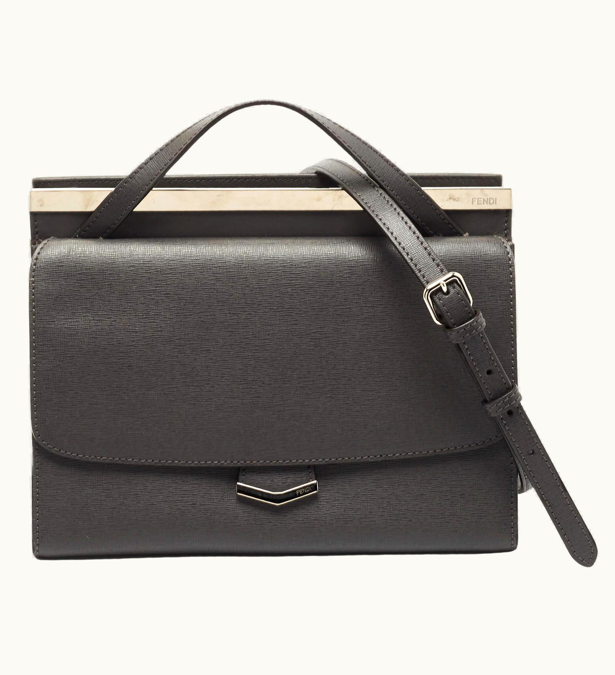Fendi Fendi Grey Leather Small Demi Jour Top Handle Bag