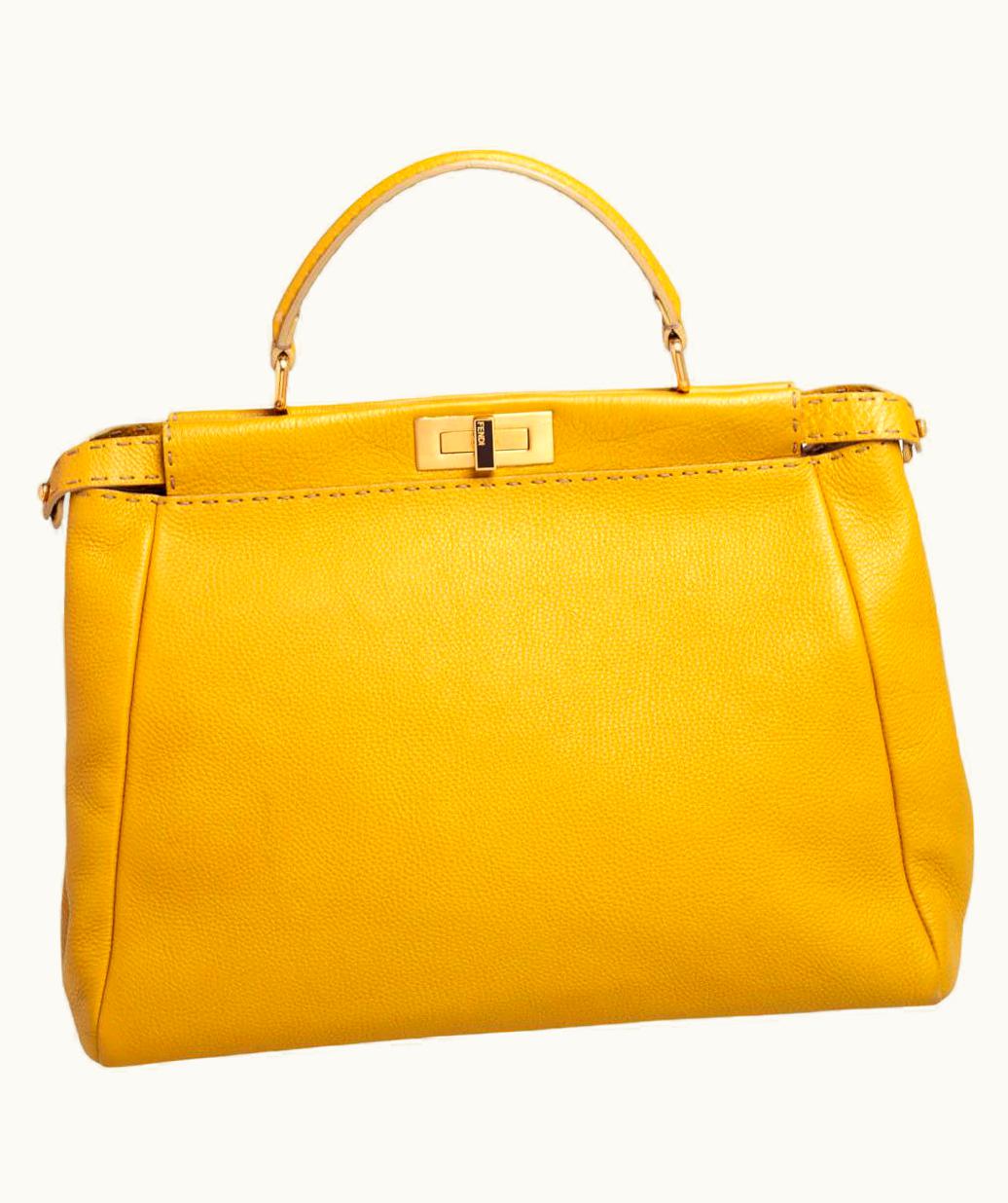 Fendi Fendi Yellow Selleria Leather Large Peekaboo Top Handle Bag UZ0599102