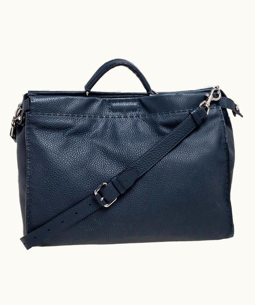 Fendi Fendi Navy Blue Leather Selleria Peekaboo Top Handle Bag UZ0599112