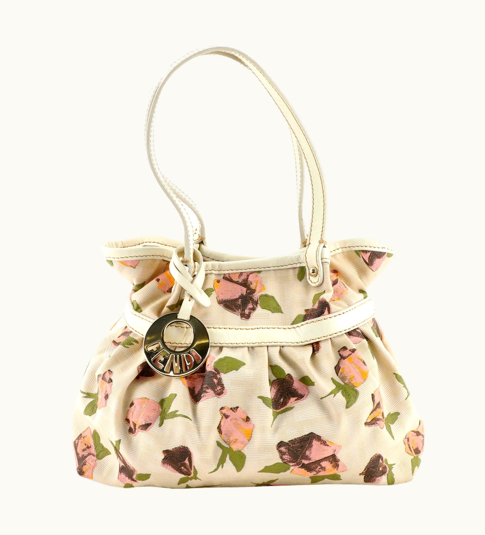 Fendi Fendi Chef Shoulder Bag Rose Print Zucca Canvas Small