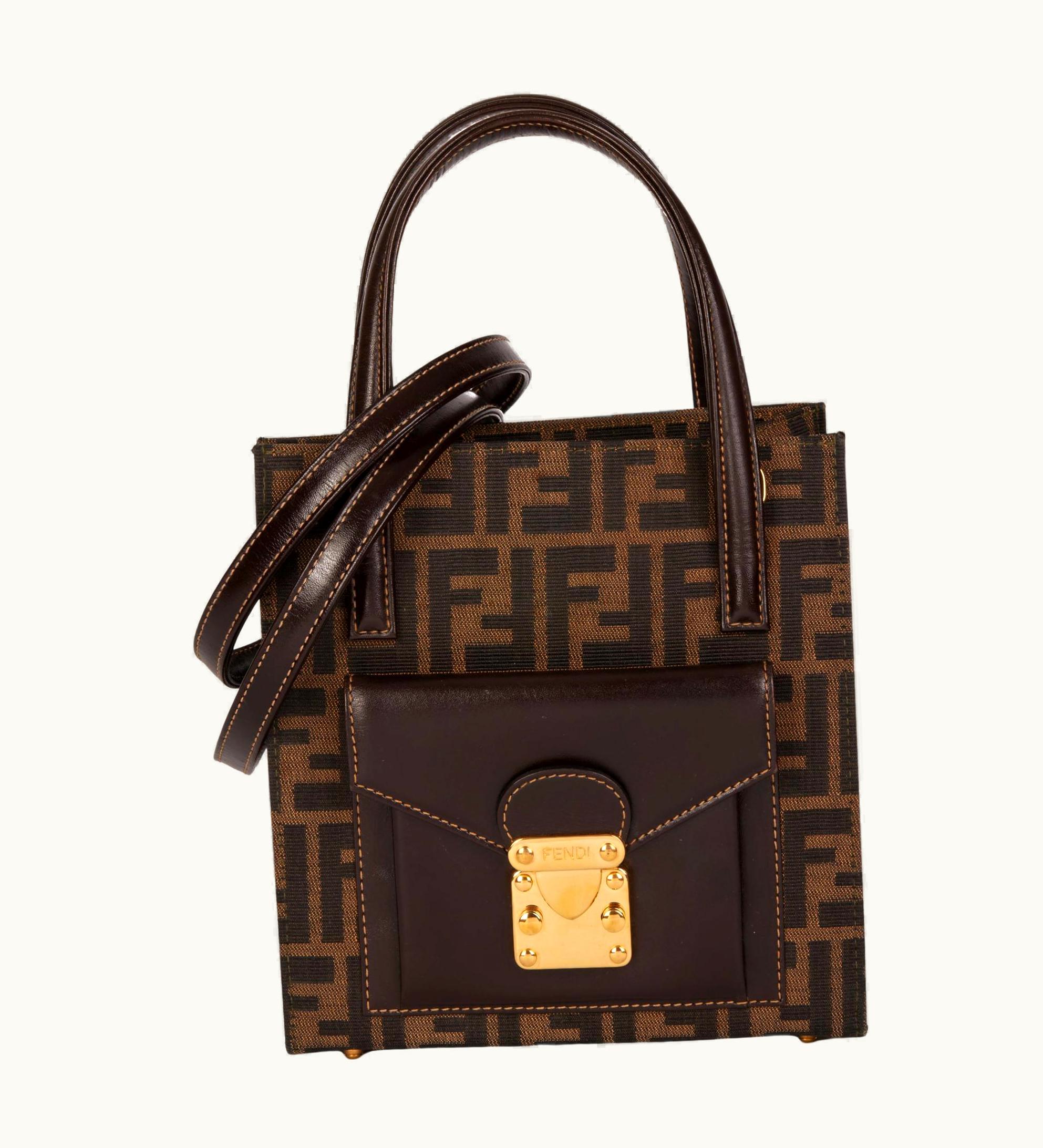 Fendi Fendi Brown Zucca Canvas & Calfskin Leather Vintage Shoulder Tote