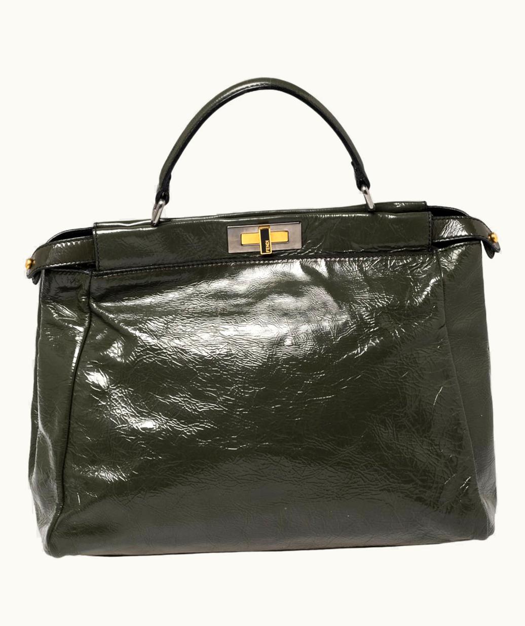 Fendi Fendi Crinkled Patent Leather Large Peekaboo Top Handle Bag