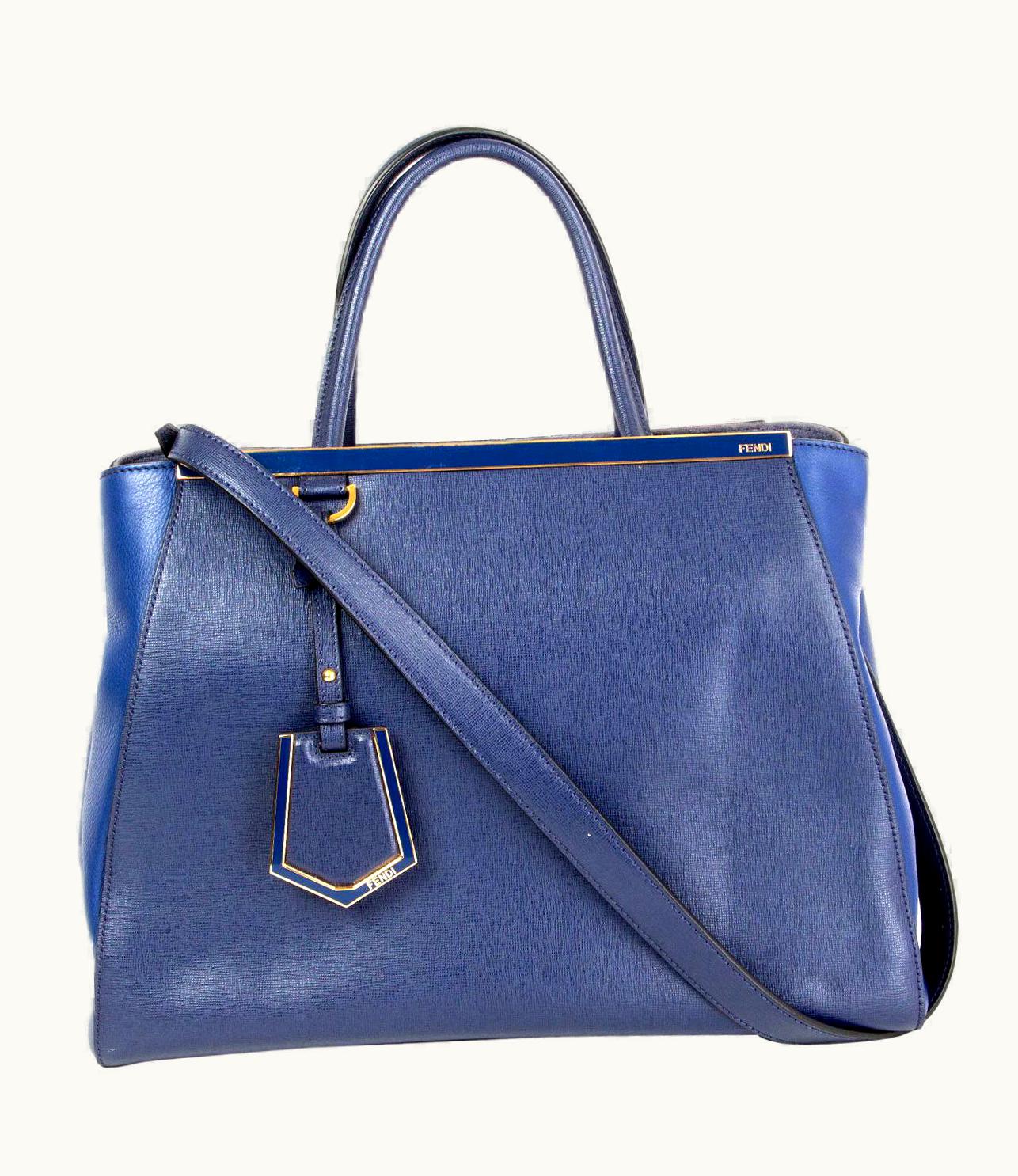 Fendi Fendi Navy Blue Leather 2jours Medium Elite Tote Bag