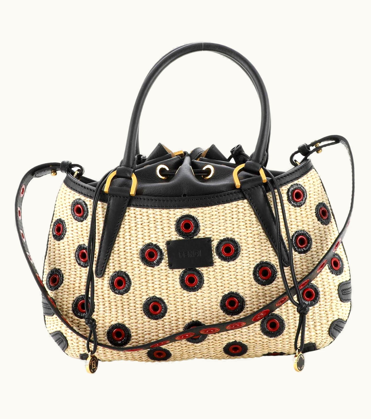 Fendi Fendi B. Fab Convertible Tote Grommet Embellished Raffia Small
