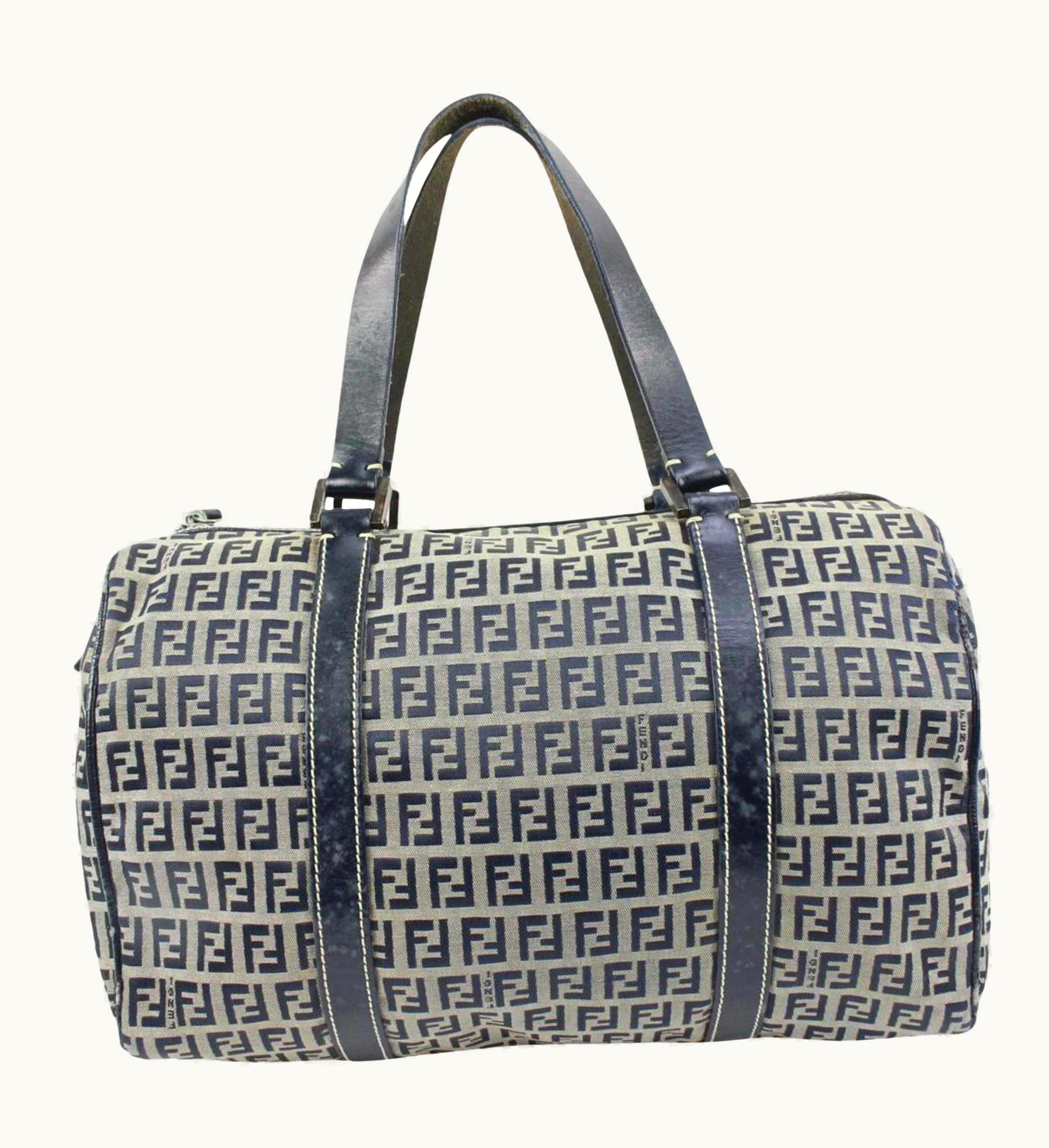 Fendi Fendi Navy Grey Monogram Ff Boston Bag 21f34s