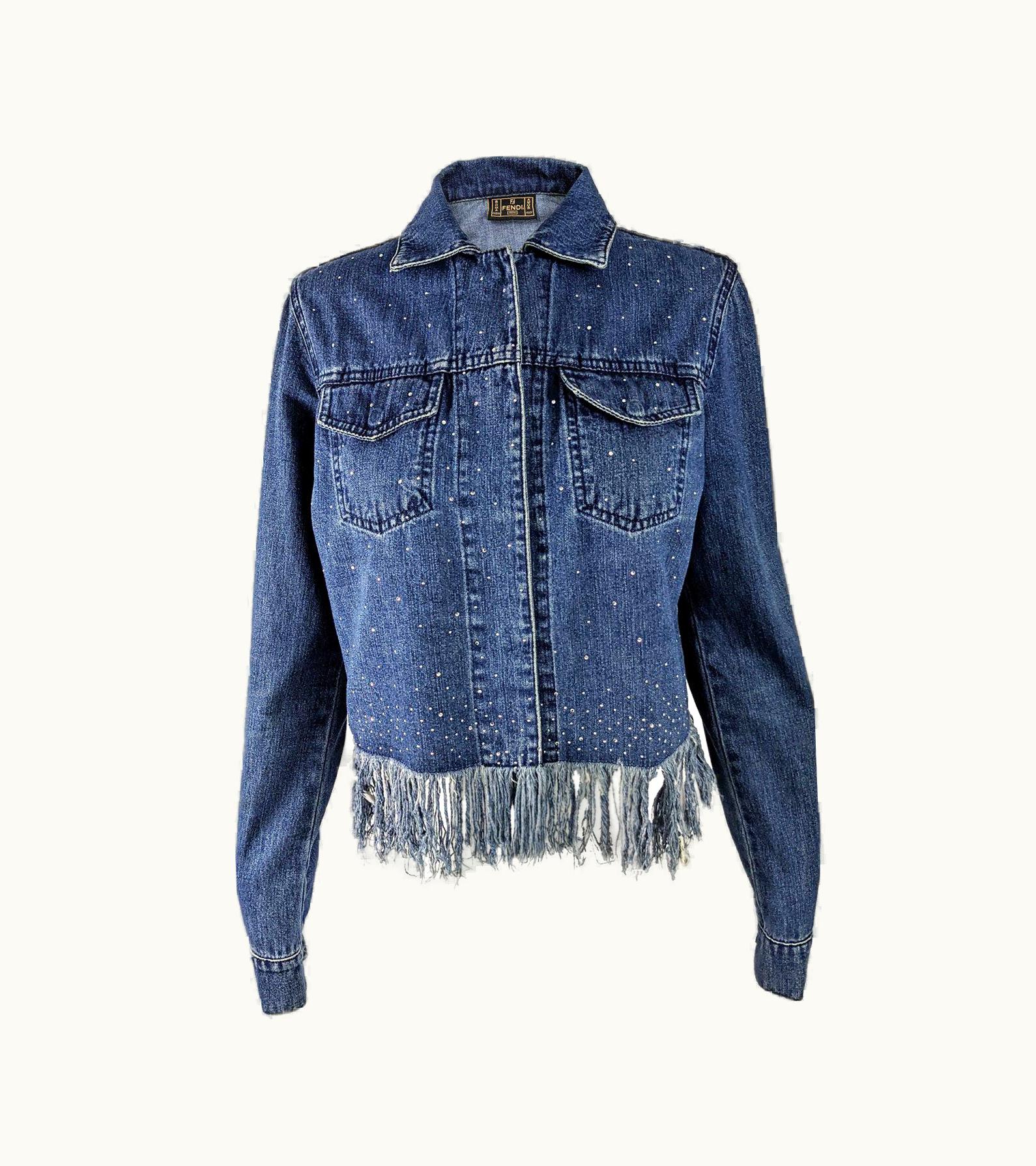 Fendi Fendi Vintage Womens Crystal Beaded & Fringed Denim Jacket, 2000s