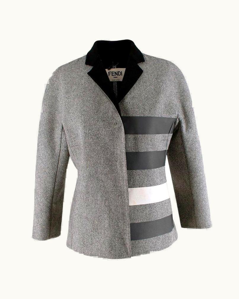 Fendi Fendi Black & White Microtweed Striped Riding Blazer - Us
