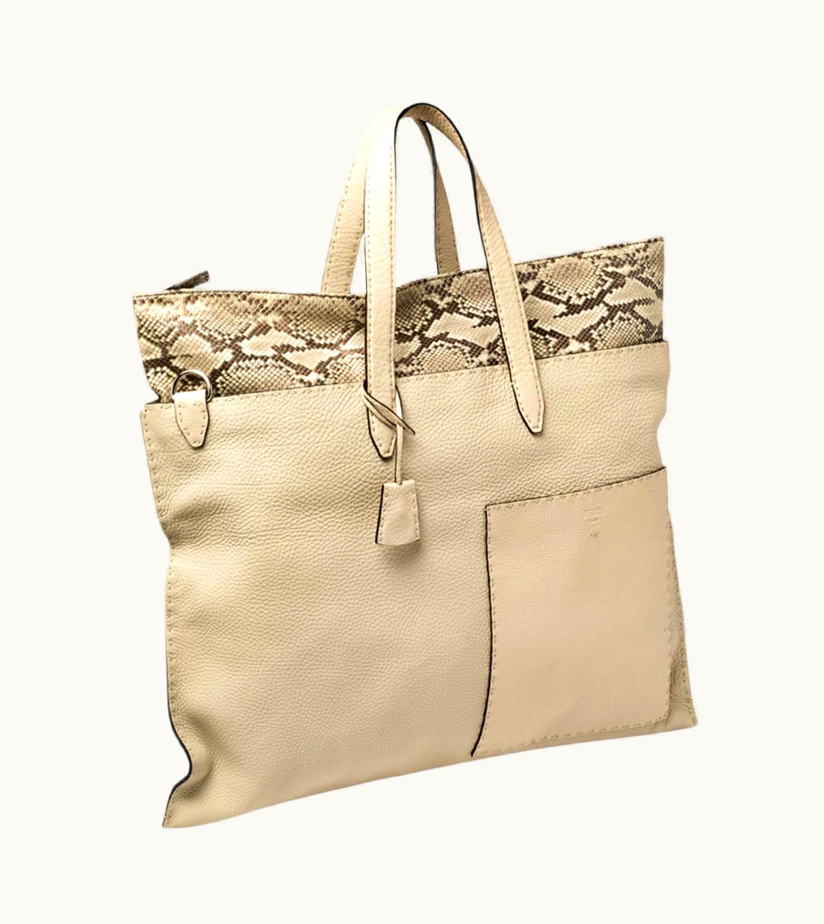 Fendi Exotic Fendi Cream Selleria Leather Shoulder Bag Xl Size