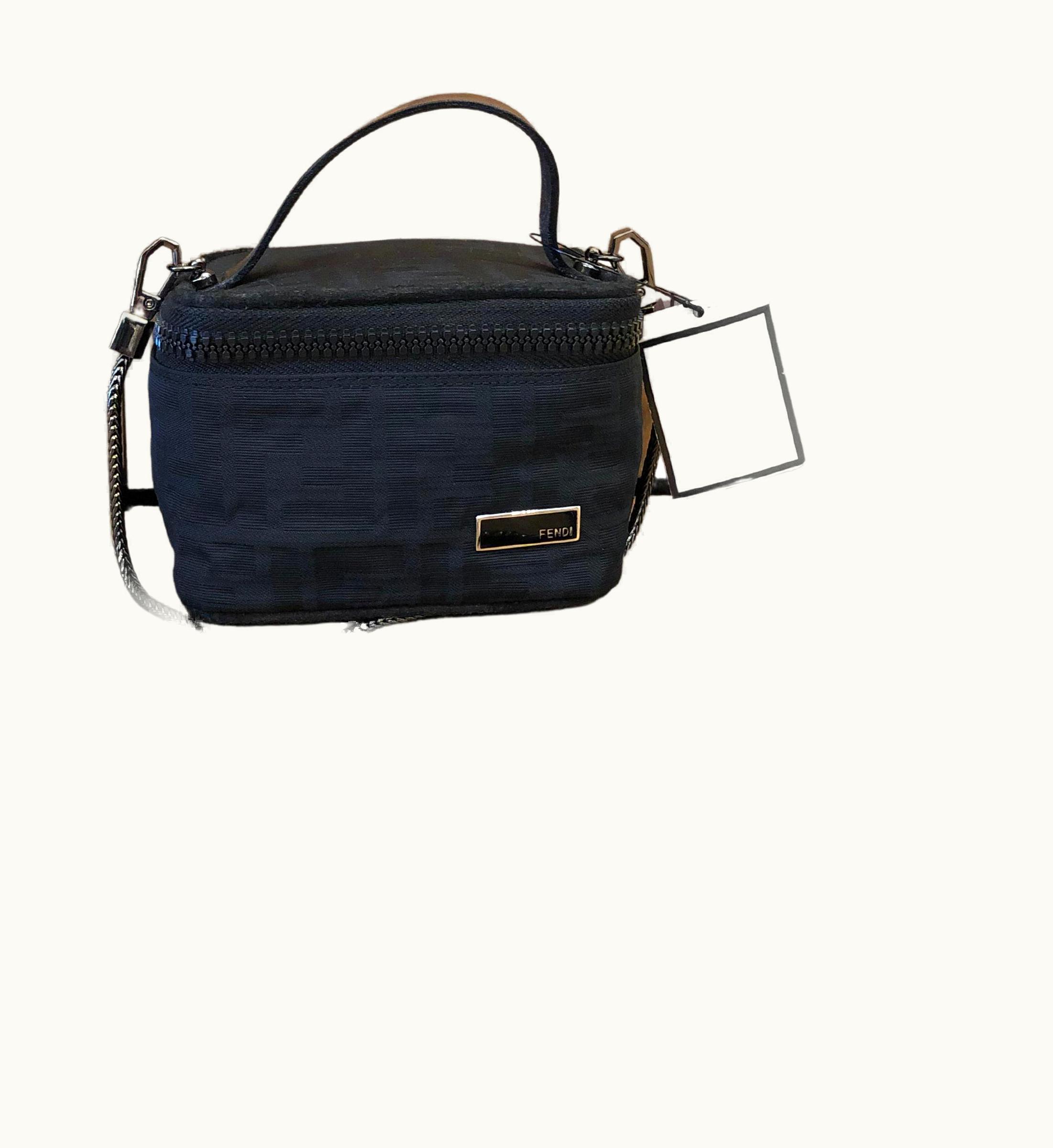 Fendi 1990s Vintage Fendi Black Zucca Jacquard Mini Vanity Pouch (Altered)