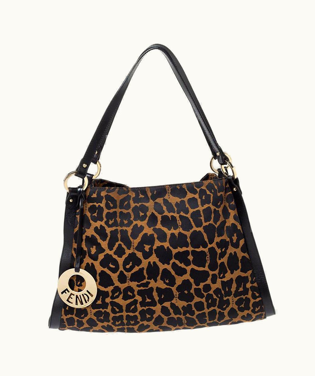 Fendi Fendi Black/Brown Leopard Print Canvas And Leather Chef Tote