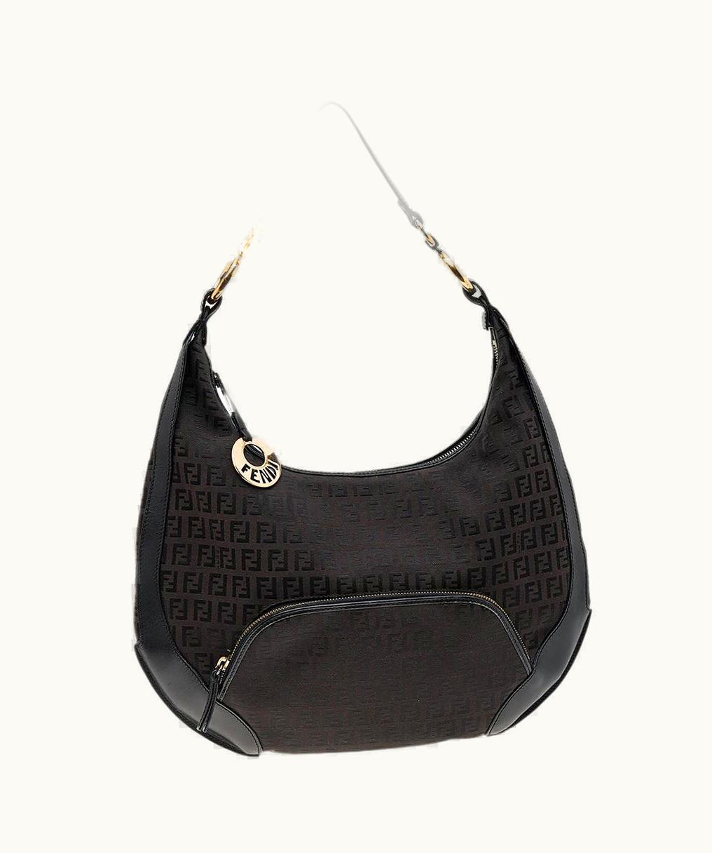 Fendi Fendi Black/Brown Zucchino Canvas And Leather Pocket Chef Hobo UZ0599161